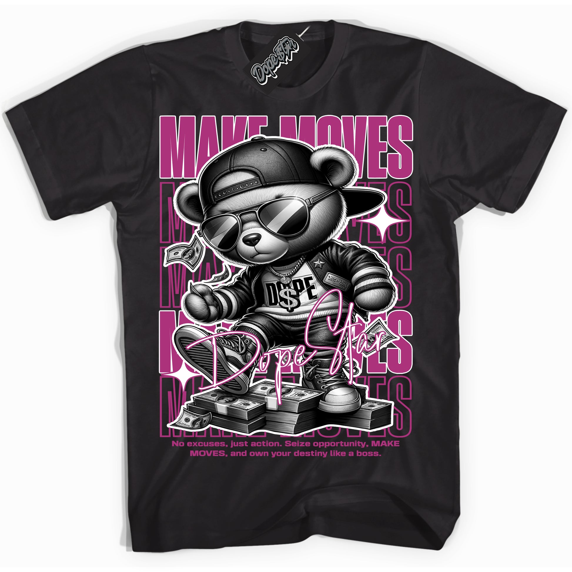 Cool Black Shirt with “Make Moves” design that perfectly matches Next Nature Hot Fuchsia Dunk.
