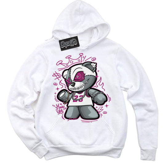 Cool White Hoodie with “Money Gang Bear” design that Perfectly Matches Next Nature Hot Fuchsia Dunk.
