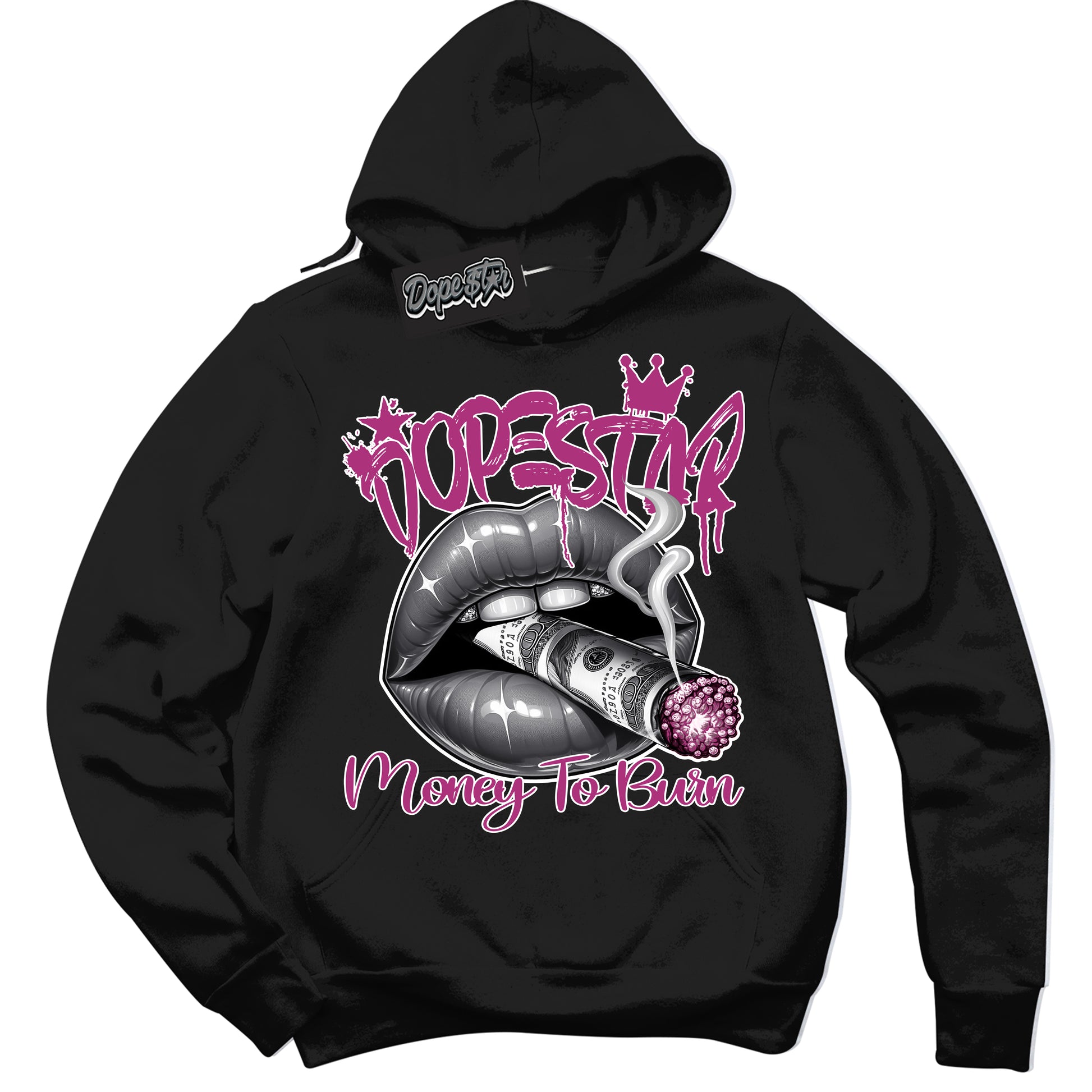 Cool Black Hoodie with “Money To Burn” design that Perfectly Matches Next Nature Hot Fuchsia Dunk.
