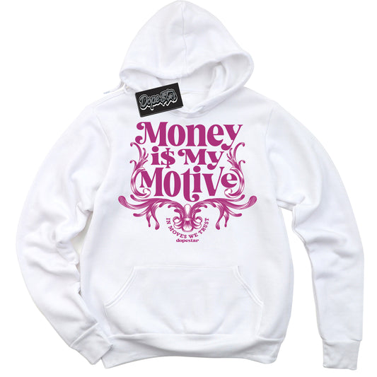 Cool White Hoodie with “Money Is My Motive” design that Perfectly Matches Next Nature Hot Fuchsia Dunk.
