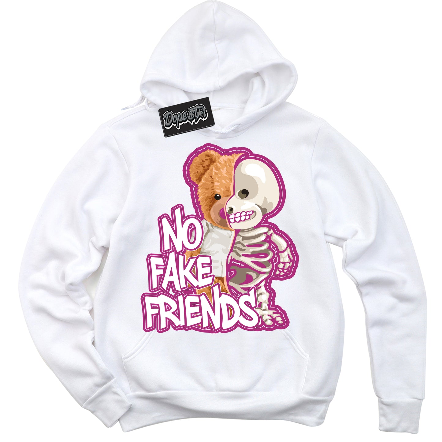Cool White Hoodie with “No Fake Friends” design that Perfectly Matches Next Nature Hot Fuchsia Dunk.
