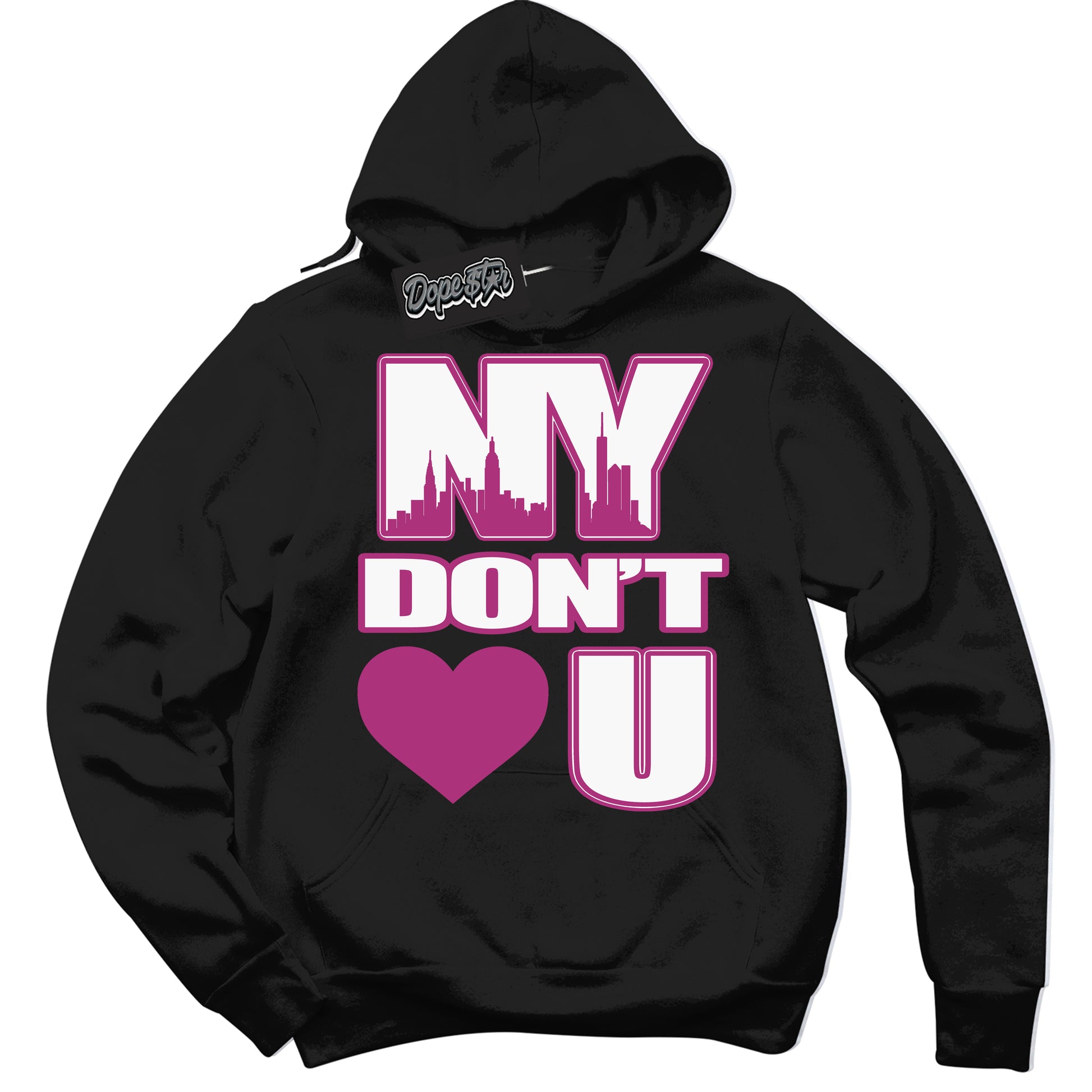 Cool Black Hoodie with “NY Don't Love You” design that Perfectly Matches Next Nature Hot Fuchsia Dunk.