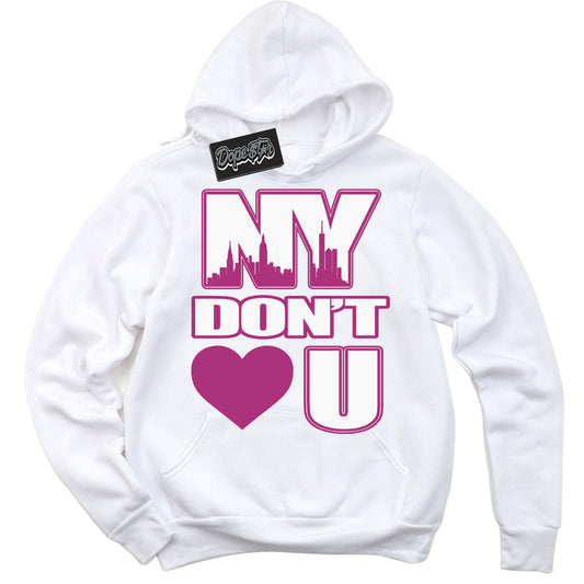 Cool White Hoodie with “NY Don't Love You” design that Perfectly Matches Next Nature Hot Fuchsia Dunk.

