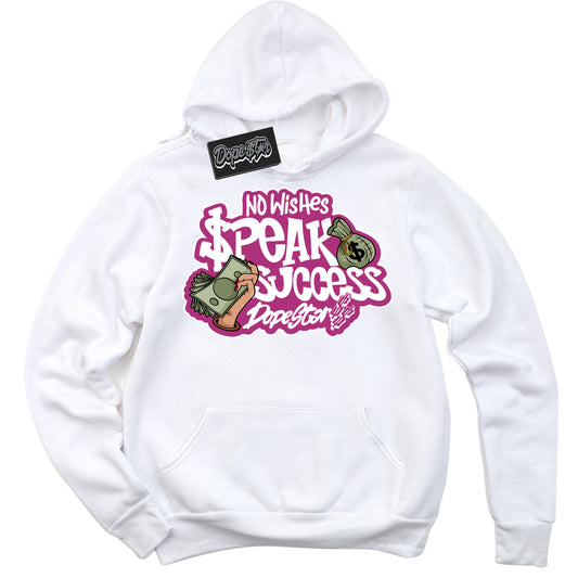 Cool White Hoodie with “No Wish Speak Success” design that Perfectly Matches Next Nature Hot Fuchsia Dunk.

