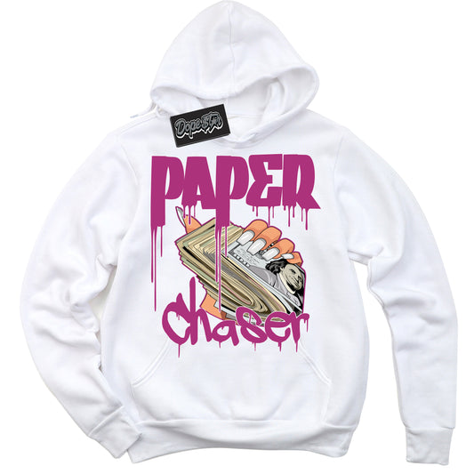 Cool White Hoodie with “Paper Chaser” design that Perfectly Matches Next Nature Hot Fuchsia Dunk.
