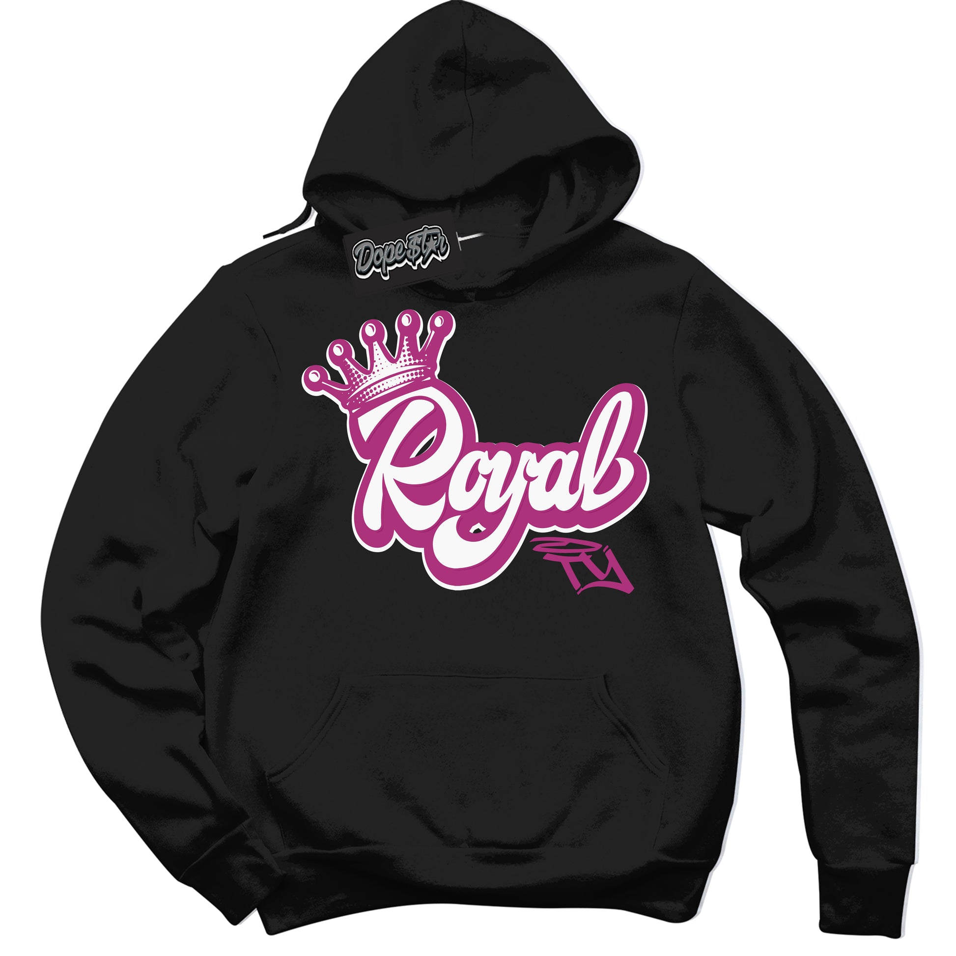 Cool Black Hoodie with “Royalty” design that Perfectly Matches Next Nature Hot Fuchsia Dunk.
