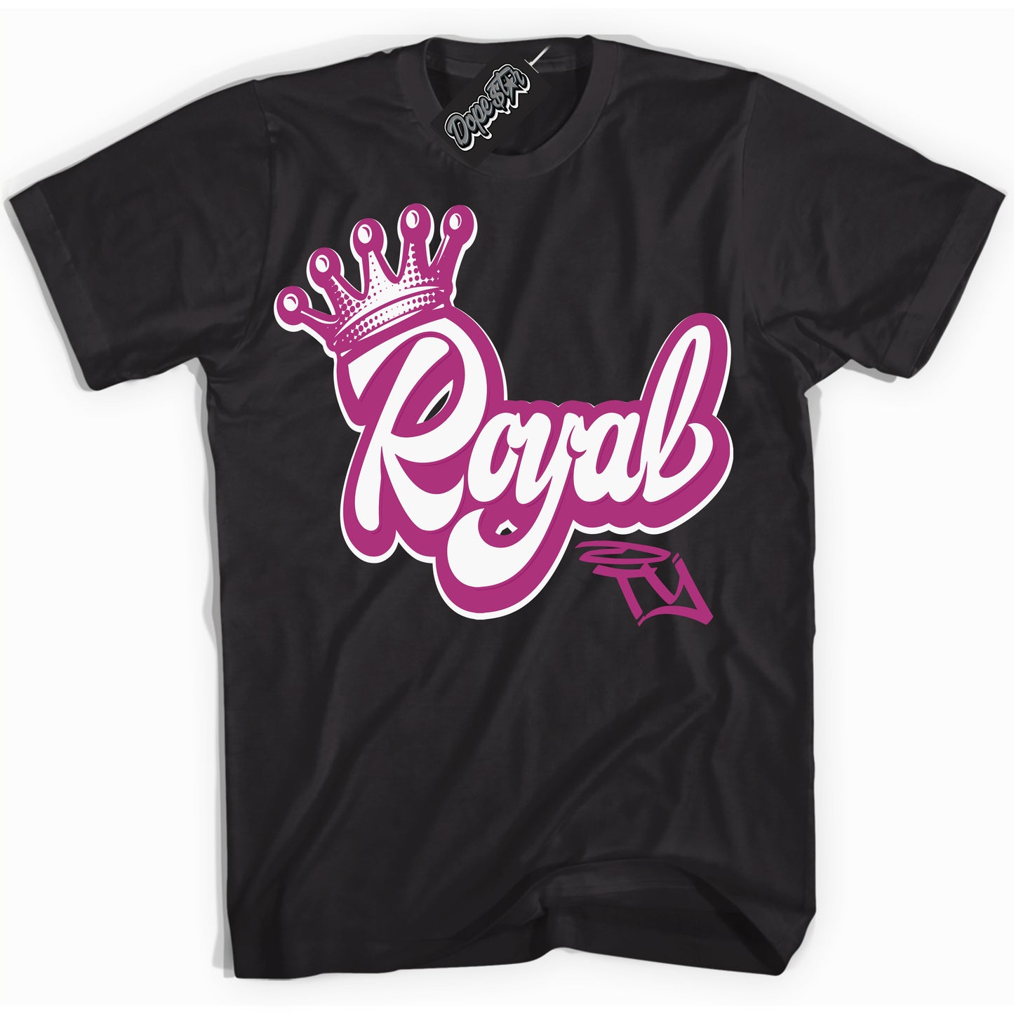 Cool Black Shirt with “Royalty” design that perfectly matches Next Nature Hot Fuchsia Dunk.
