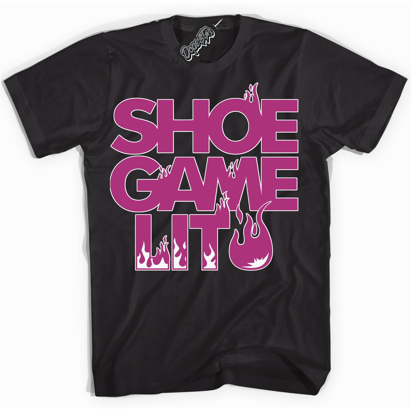 Cool Black Shirt with “Shoe Game Lit” design that perfectly matches Next Nature Hot Fuchsia Dunk.
