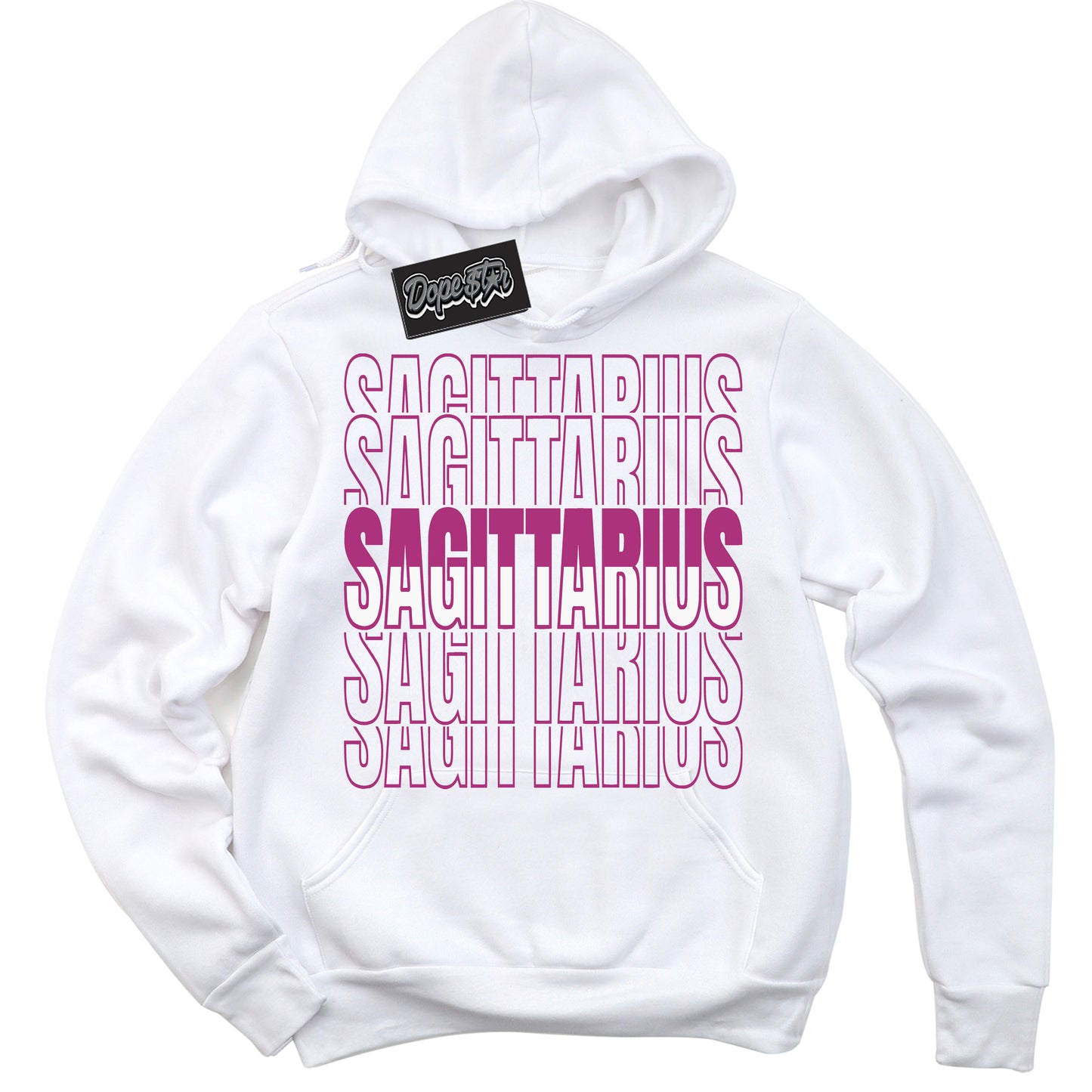 Cool White Hoodie with “Sagittarius” design that Perfectly Matches Next Nature Hot Fuchsia Dunk.
