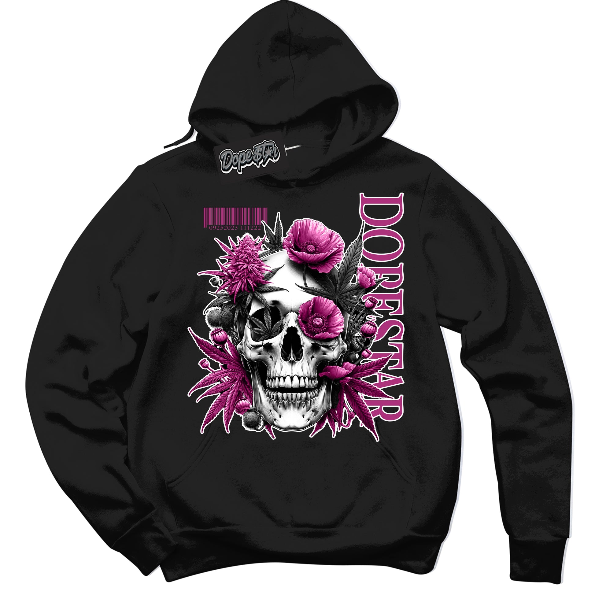 Cool Black Hoodie with “Skull Poppies” design that Perfectly Matches Next Nature Hot Fuchsia Dunk.
