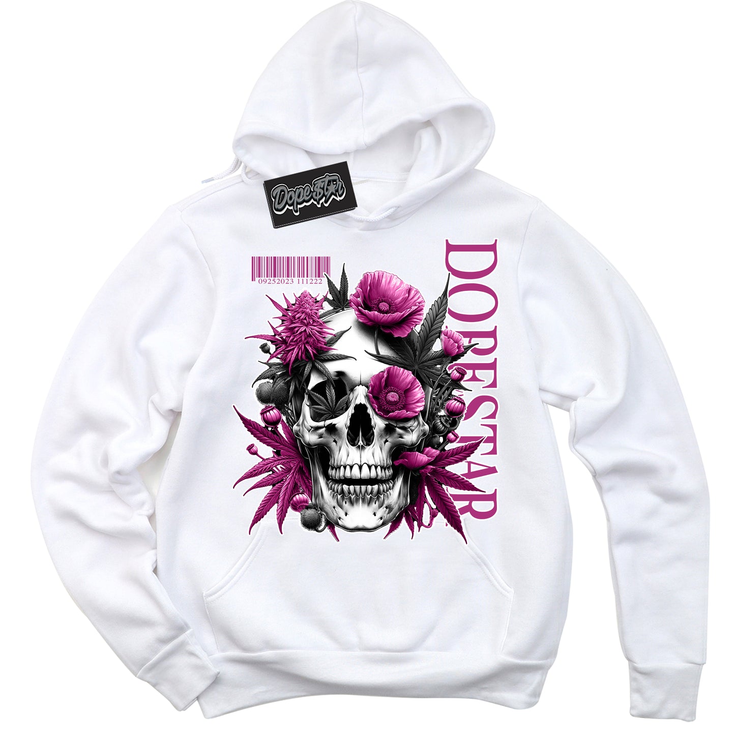 Cool White Hoodie with “Skull Poppies” design that Perfectly Matches Next Nature Hot Fuchsia Dunk.
