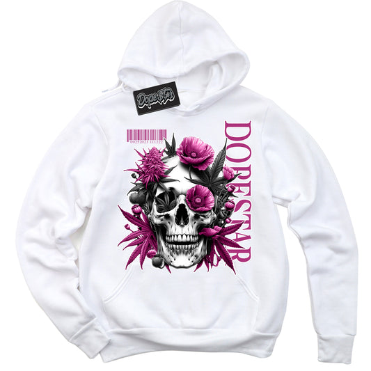 Cool White Hoodie with “Skull Poppies” design that Perfectly Matches Next Nature Hot Fuchsia Dunk.

