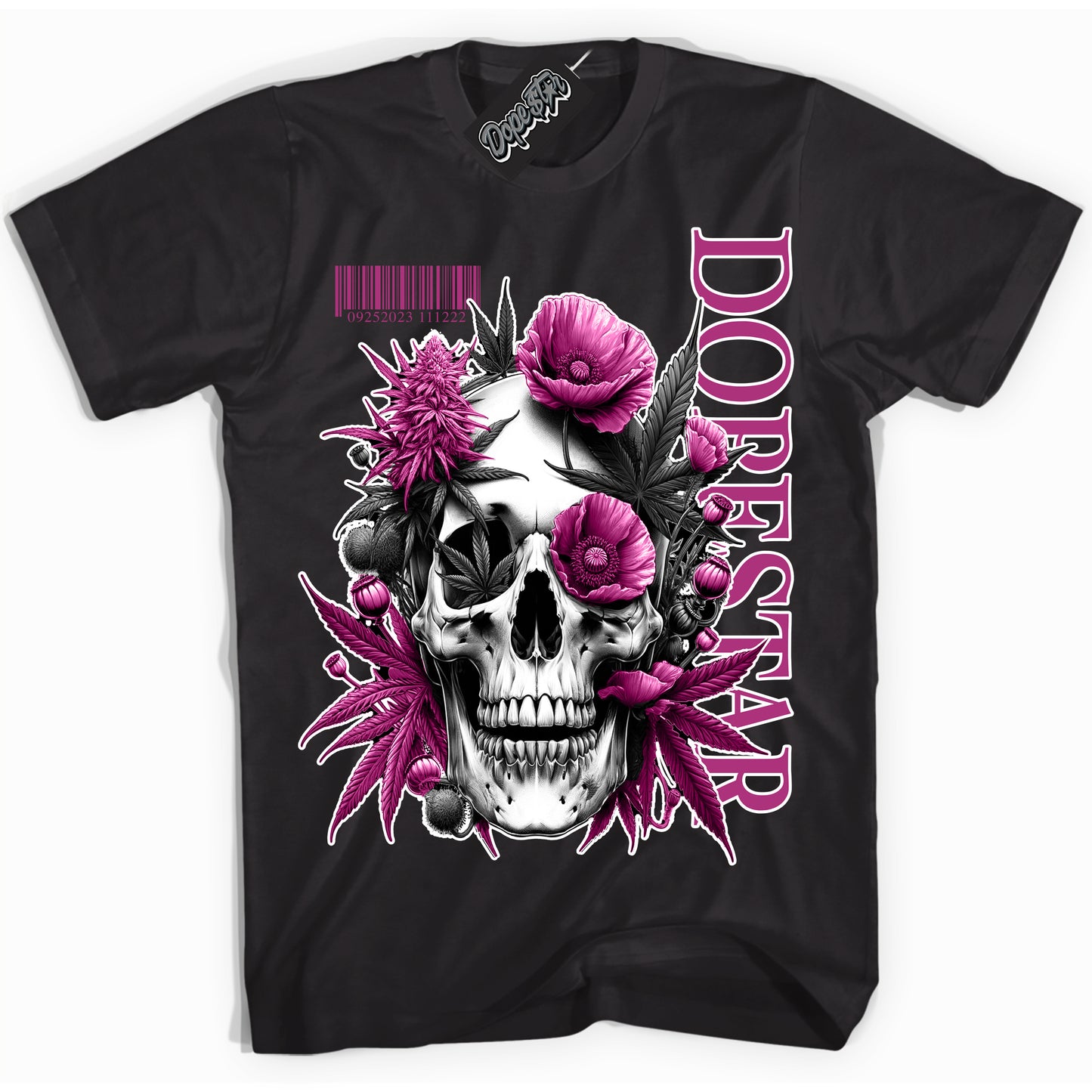 Cool Black Shirt with “Skull Poppies” design that perfectly matches Next Nature Hot Fuchsia Dunk.
