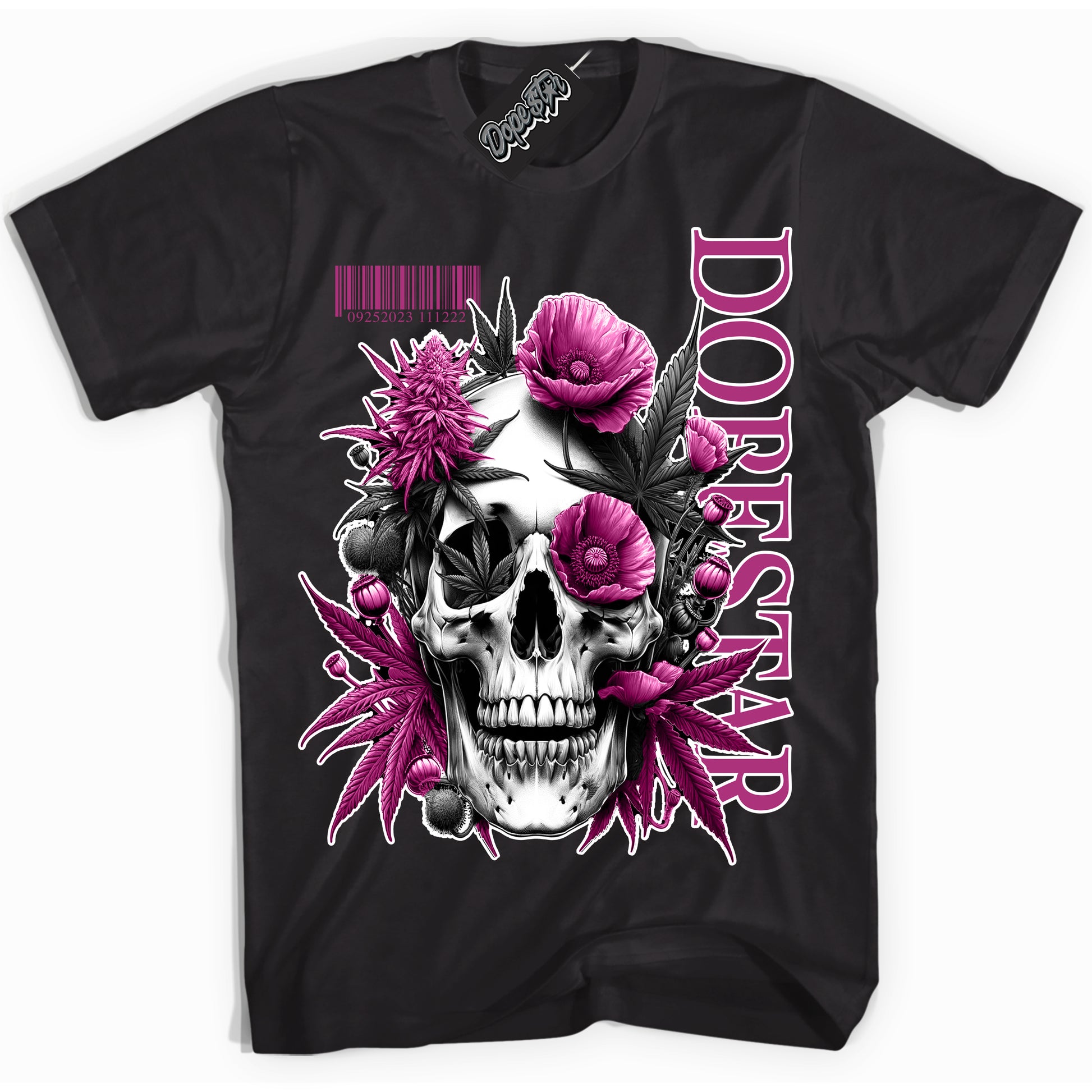 Cool Black Shirt with “Skull Poppies” design that perfectly matches Next Nature Hot Fuchsia Dunk.
