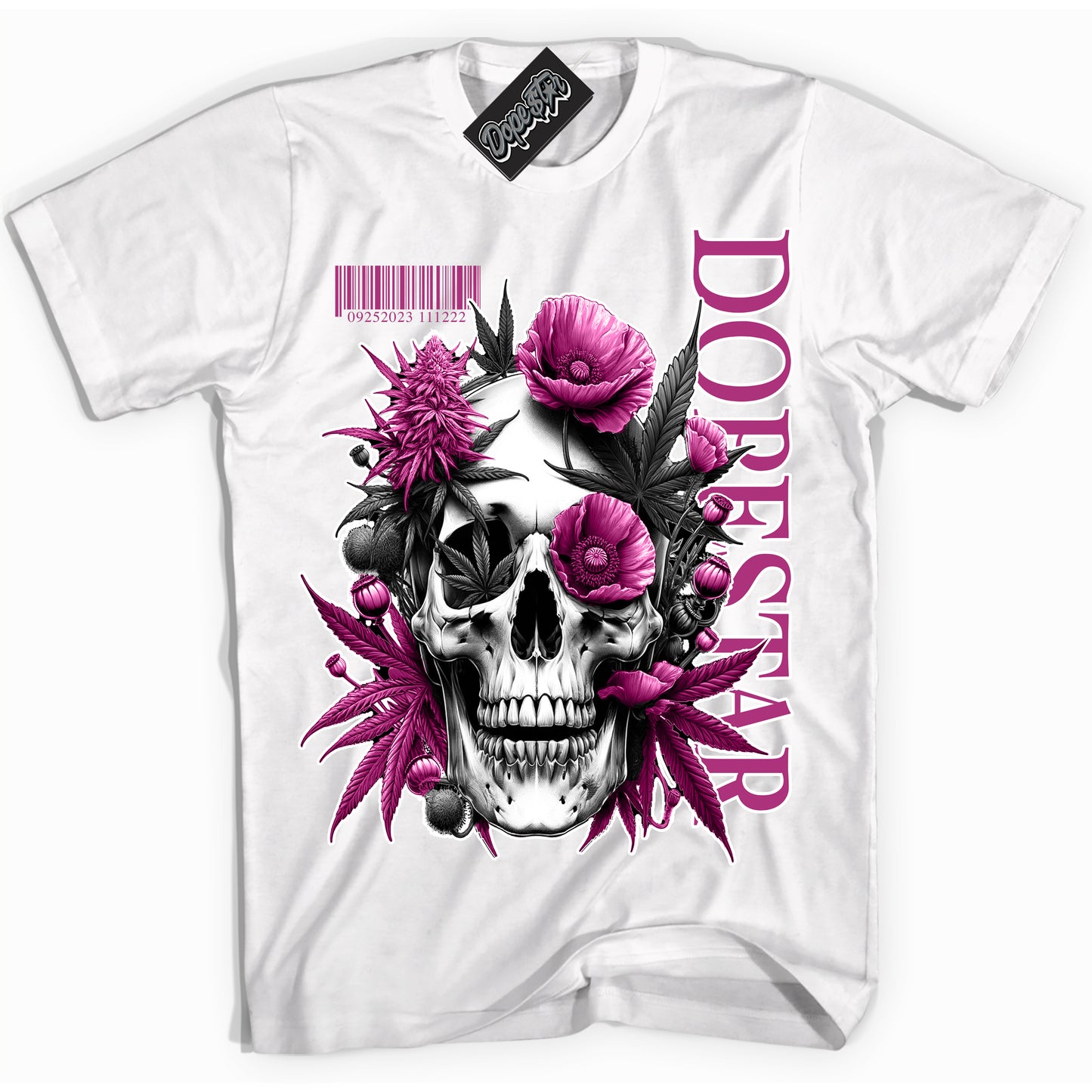 Cool White Shirt with “Skull Poppies” design that perfectly matches Next Nature Hot Fuchsia Dunk.
