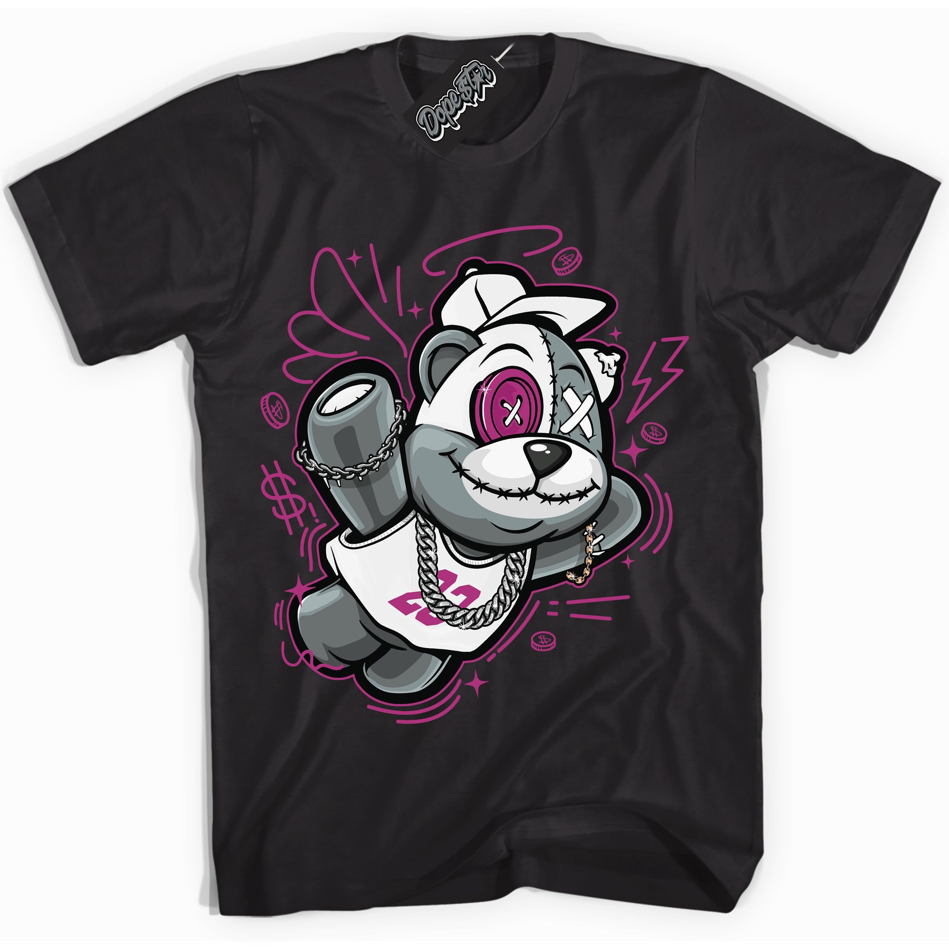 Cool Black Shirt with “Slam Dunk Bear” design that perfectly matches Next Nature Hot Fuchsia Dunk.
