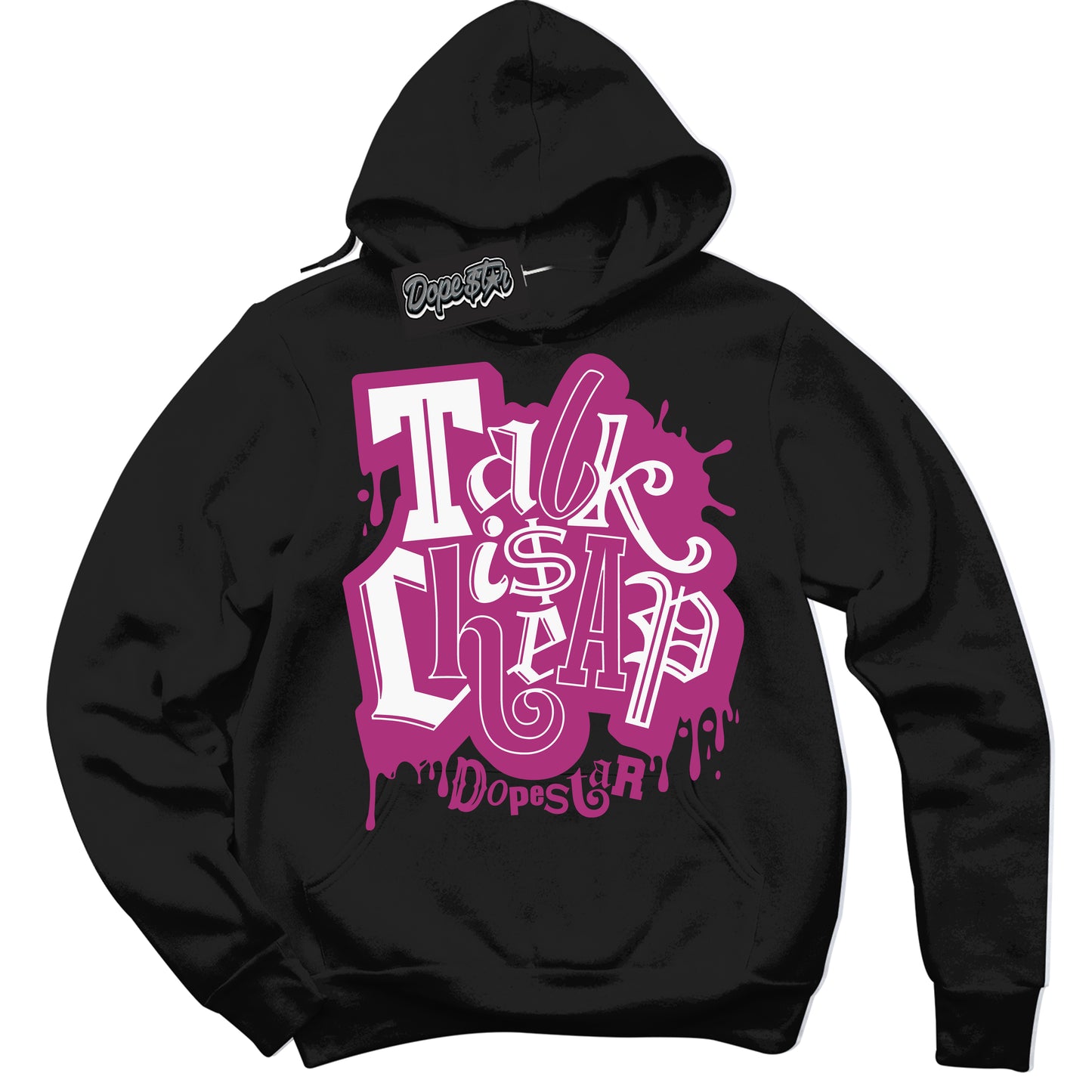 Cool Black Hoodie with “Talk Is Cheap” design that Perfectly Matches Next Nature Hot Fuchsia Dunk.

