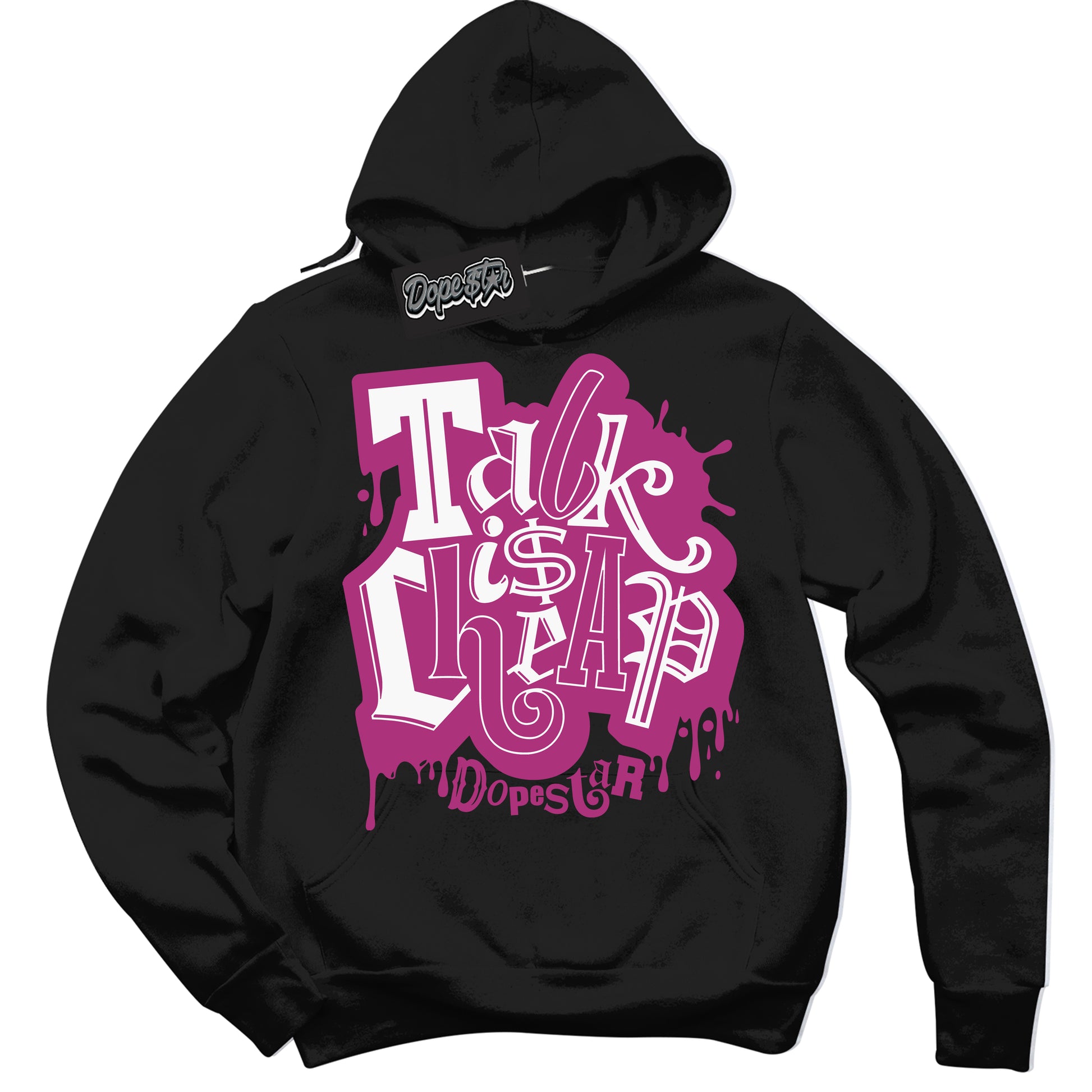 Cool Black Hoodie with “Talk Is Cheap” design that Perfectly Matches Next Nature Hot Fuchsia Dunk.
