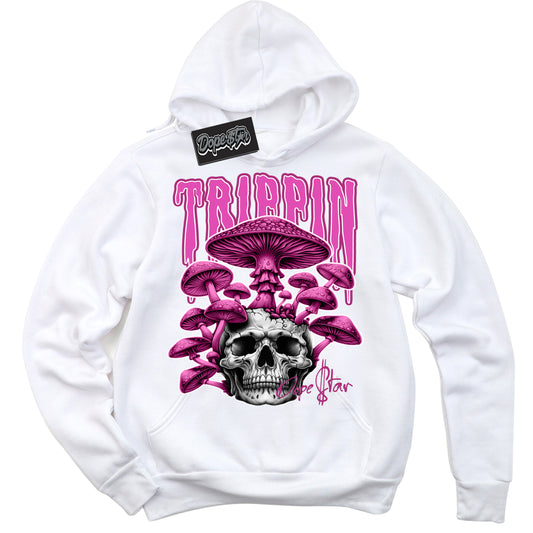 Cool White Hoodie with “Trippin” design that Perfectly Matches Next Nature Hot Fuchsia Dunk.
