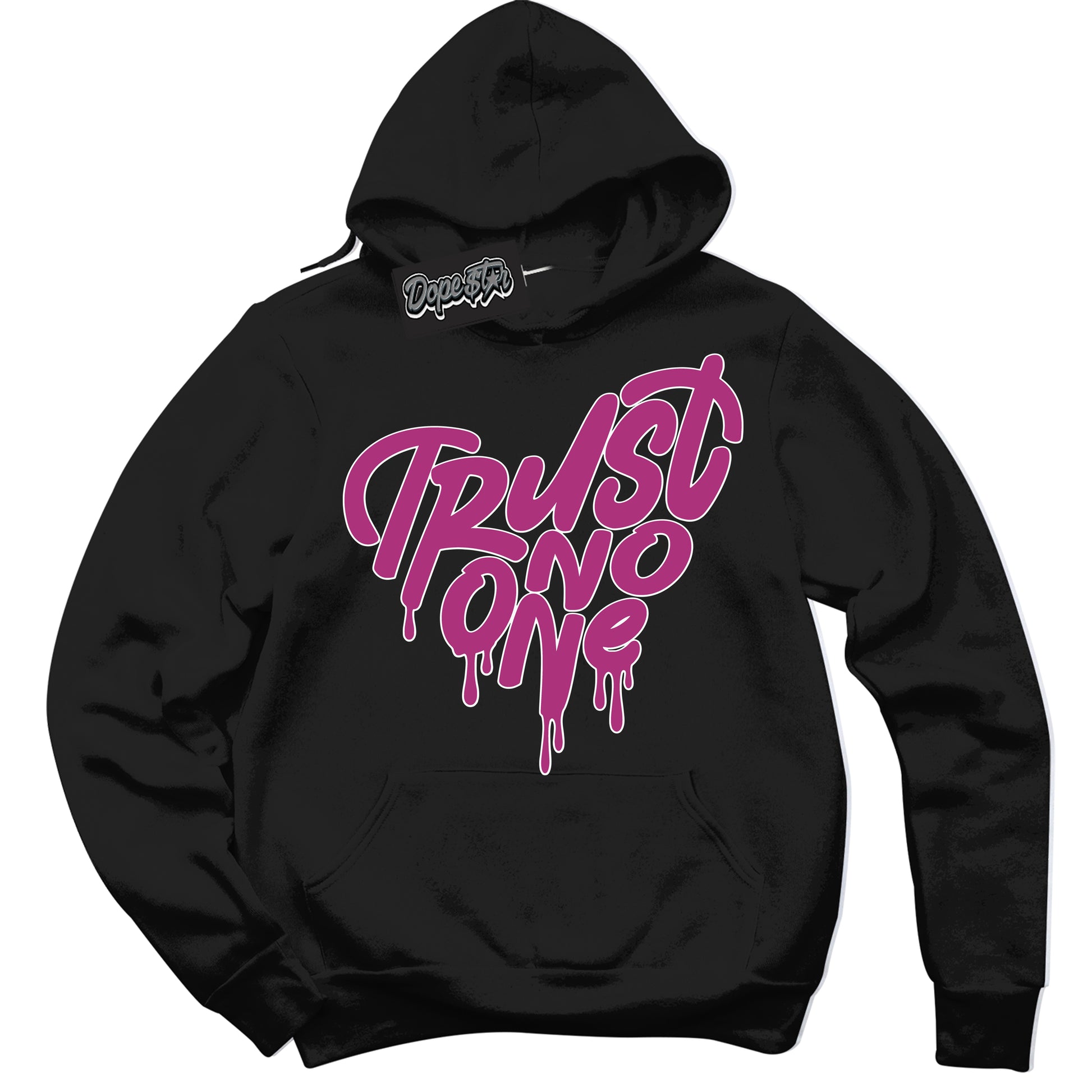 Cool Black Hoodie with “Trust No One Heart” design that Perfectly Matches Next Nature Hot Fuchsia Dunk.
