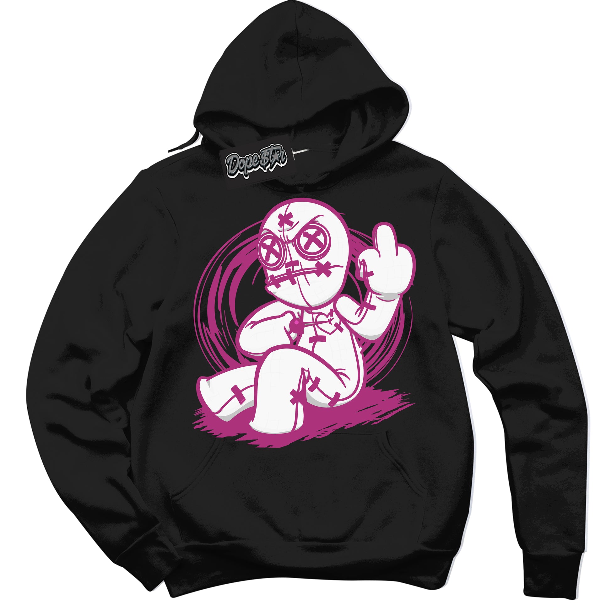 Cool Black Hoodie with “Voodoo Doll” design that Perfectly Matches Next Nature Hot Fuchsia Dunk.

