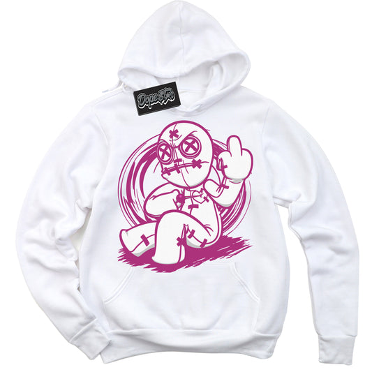 Cool White Hoodie with “Voodoo Doll” design that Perfectly Matches Next Nature Hot Fuchsia Dunk.
