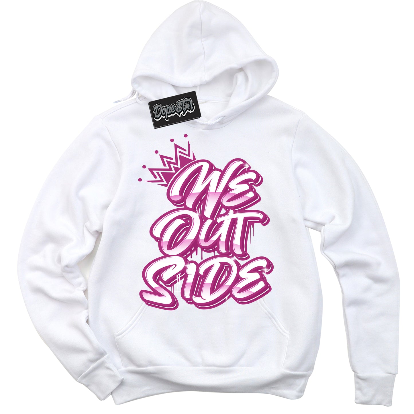 Cool White Hoodie with “We Outside” design that Perfectly Matches Next Nature Hot Fuchsia Dunk.
