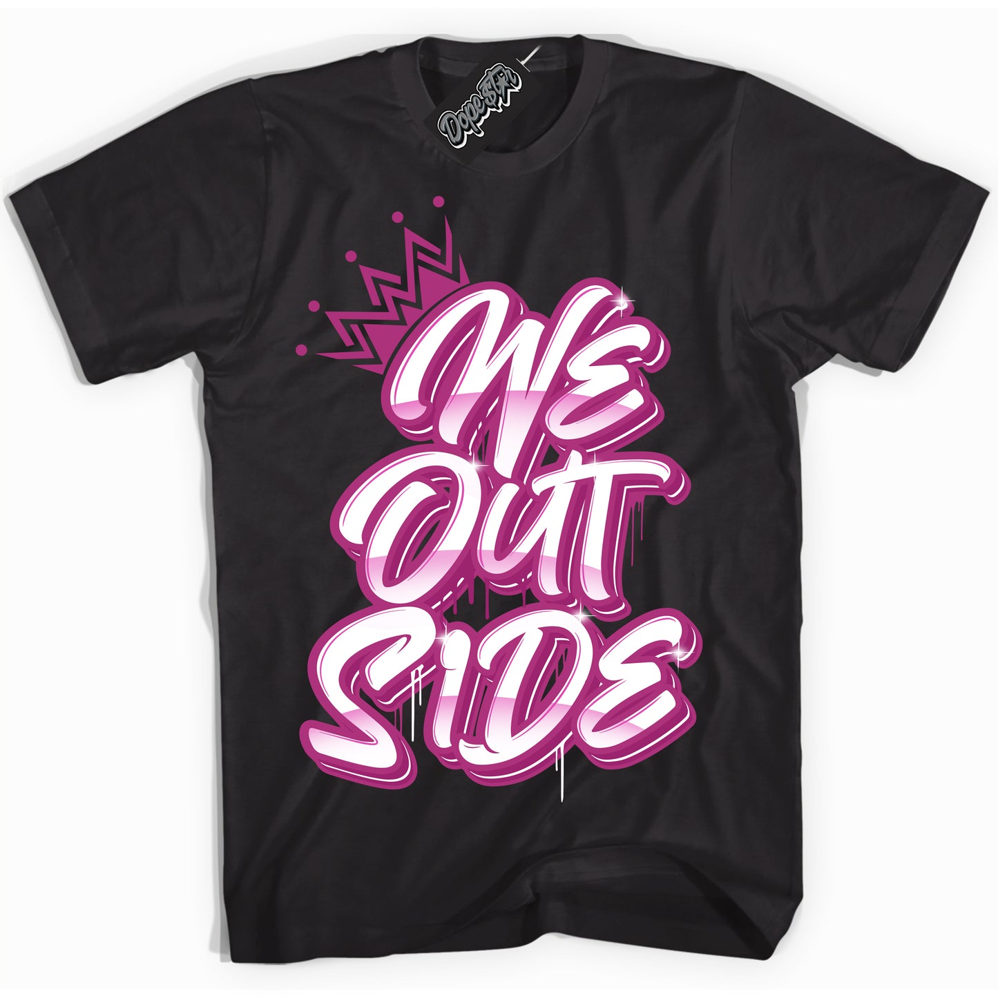 Cool Black Shirt with “We Outside” design that perfectly matches Next Nature Hot Fuchsia Dunk.
