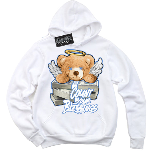 Cool White Hoodie with “ Count Your Blessings ”  design that Perfectly Matches Polar Blue Dunk.
