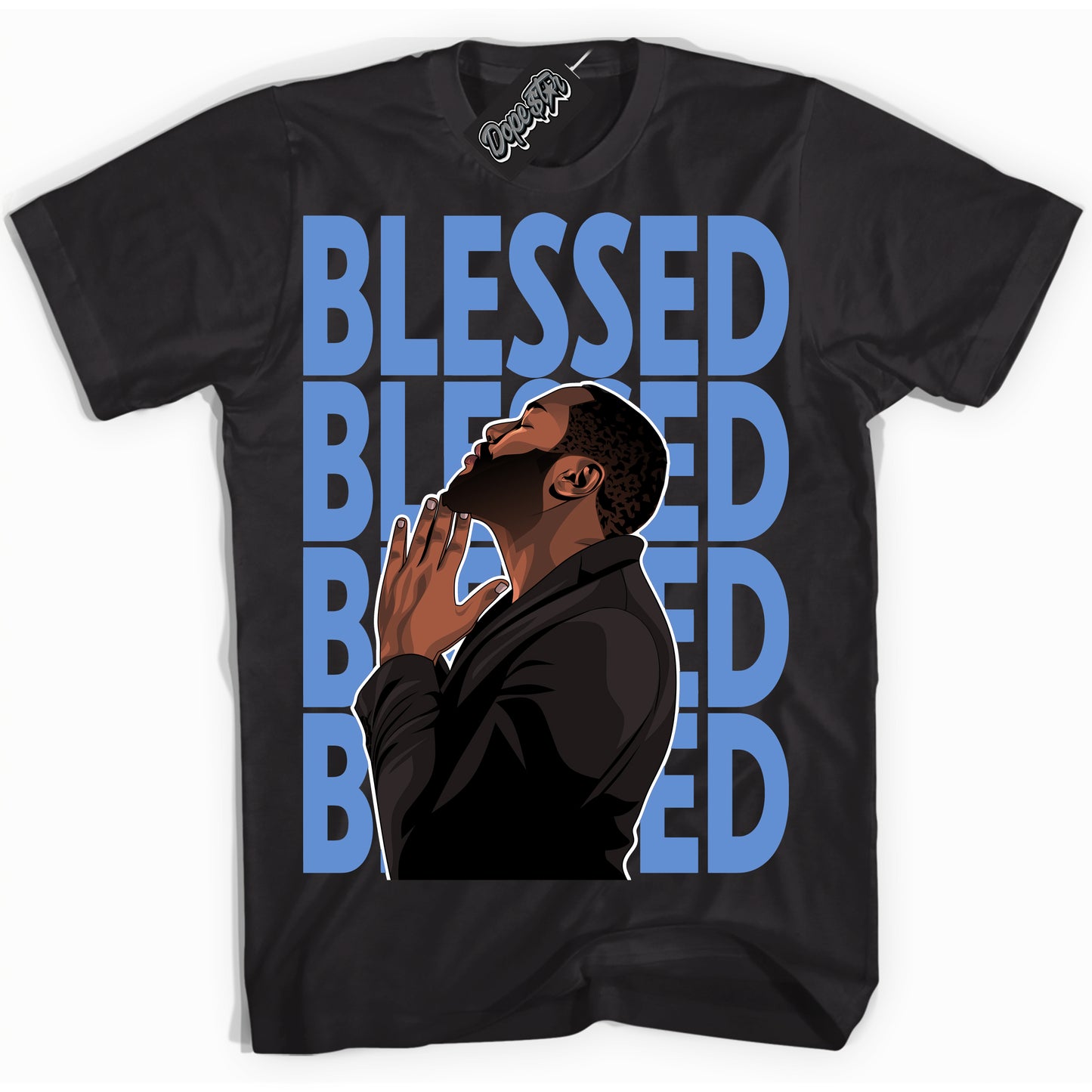 Cool Black Shirt with “ God Blessed ” design that perfectly matches Polar Blue Dunk.