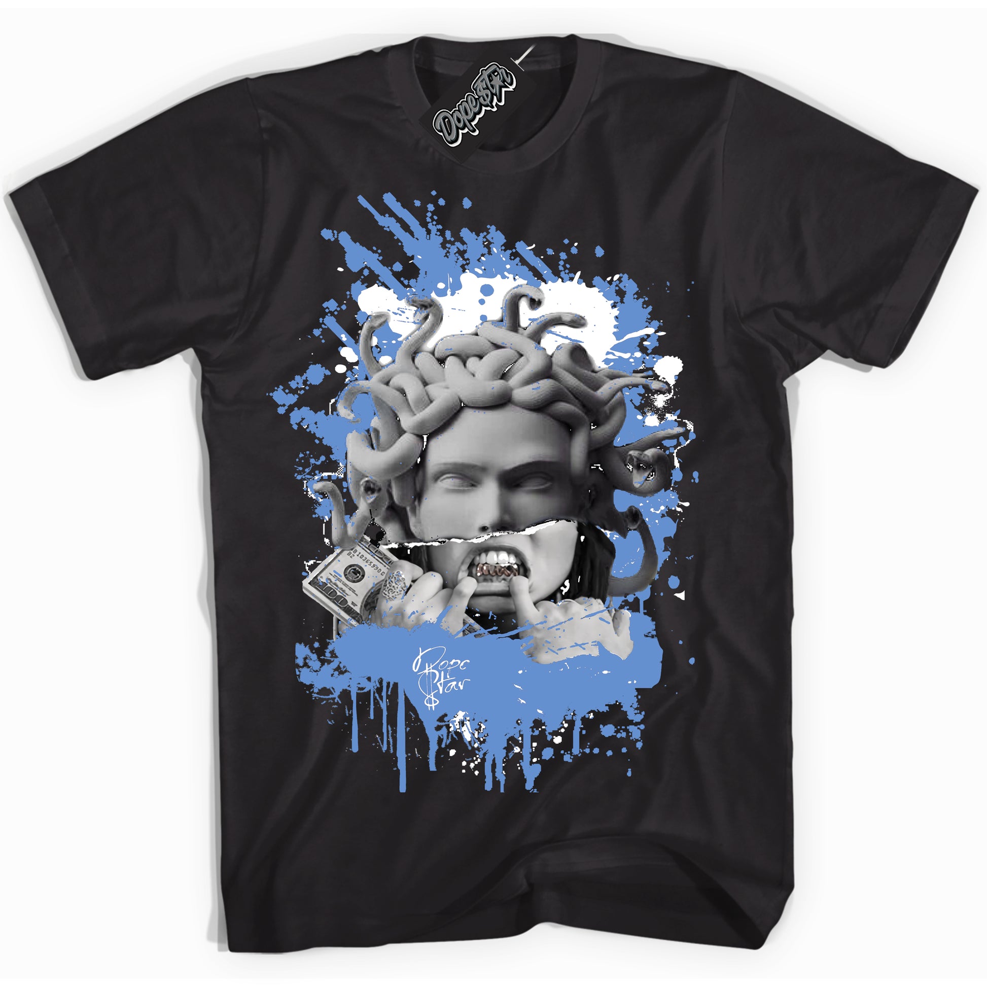 Cool Black Shirt with “ Medusa ” design that perfectly matches Polar Blue Dunk.