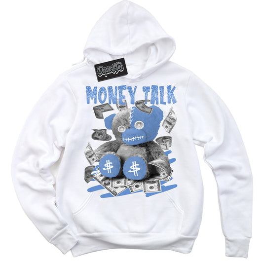 Cool White Hoodie with “ Money Talk Bear ”  design that Perfectly Matches Polar Blue Dunk.