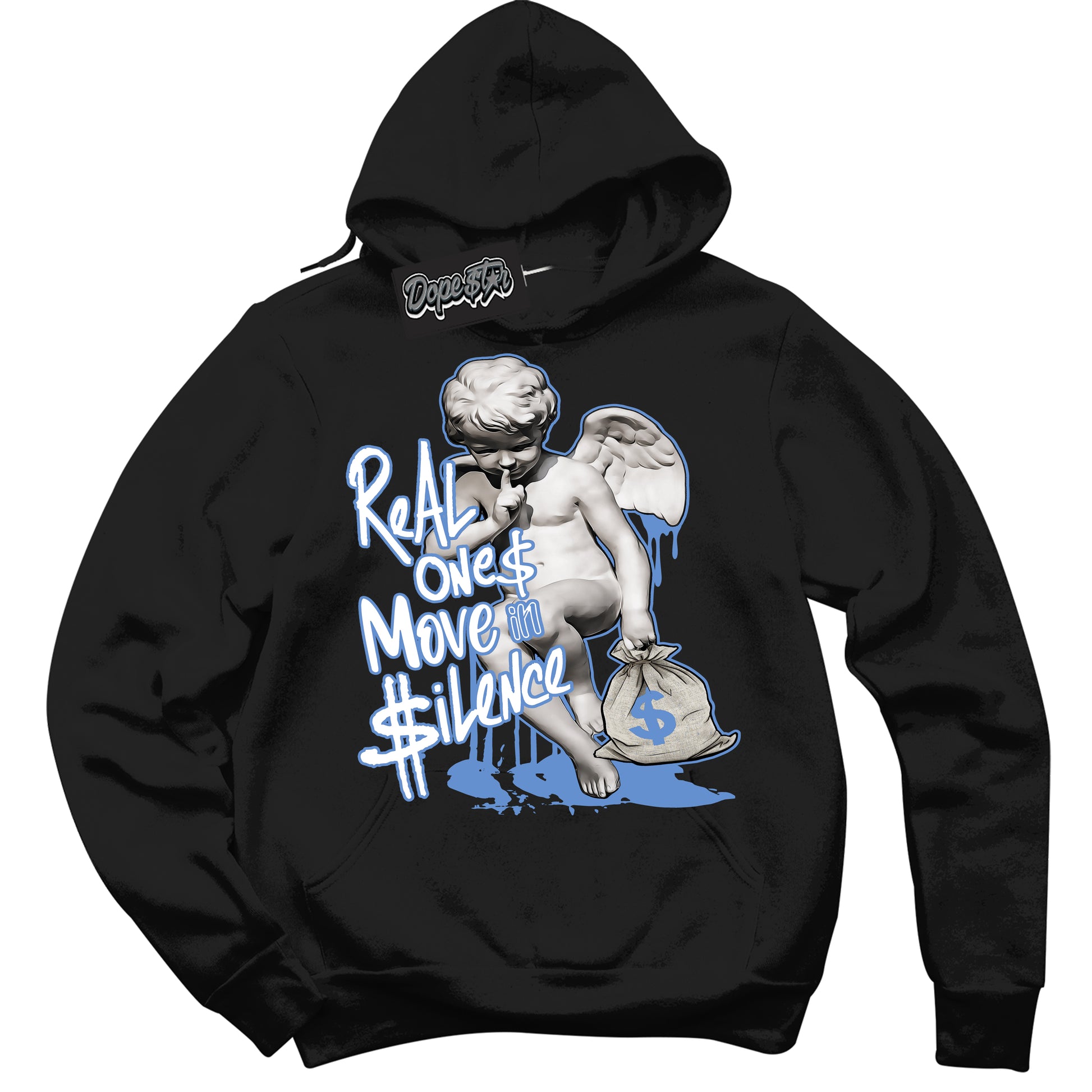 Cool Black Hoodie with “ Real Ones Cherub ”  design that Perfectly Matches Polar Blue Dunk.