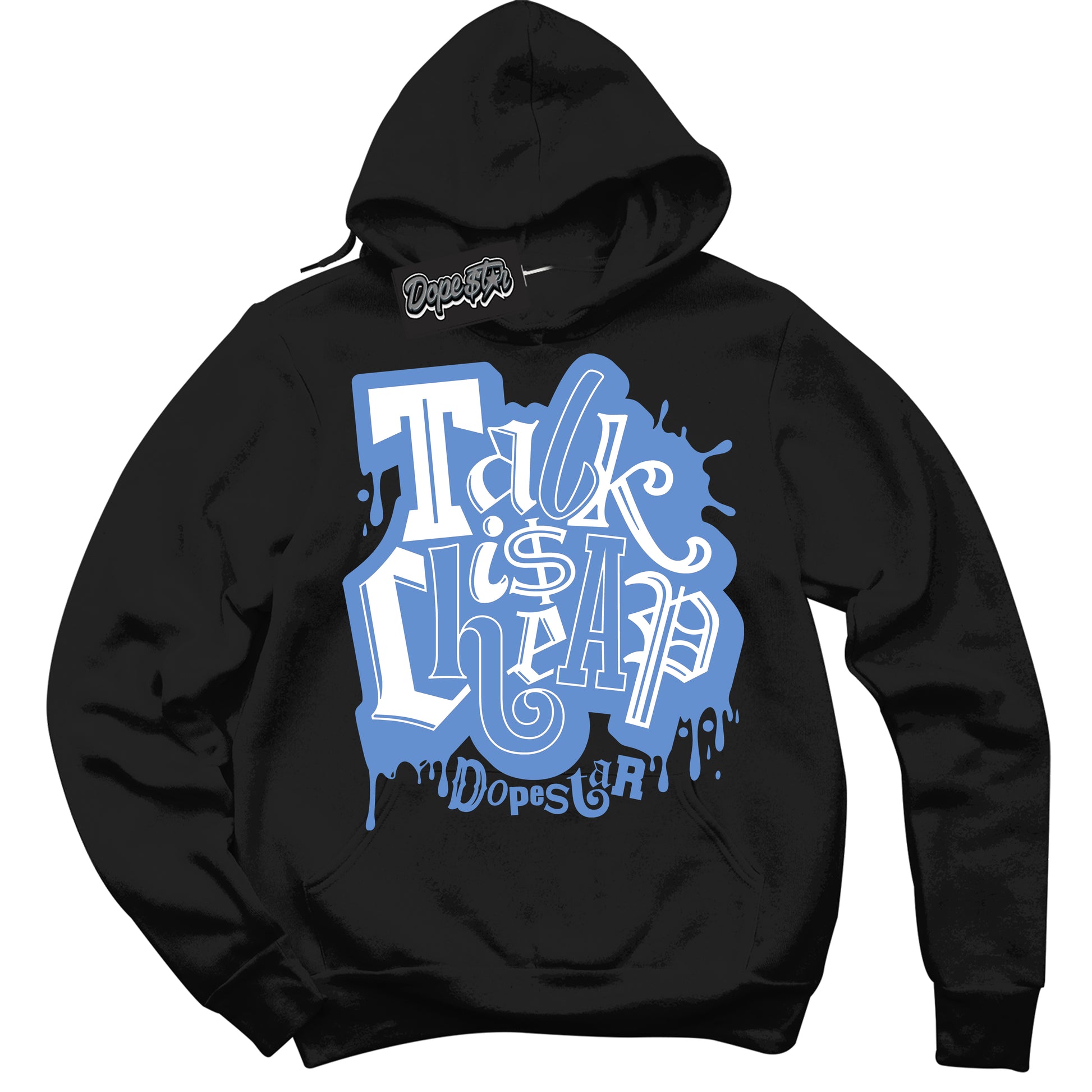Cool Black Hoodie with “ Talk Is Cheap ”  design that Perfectly Matches Polar Blue Dunk.