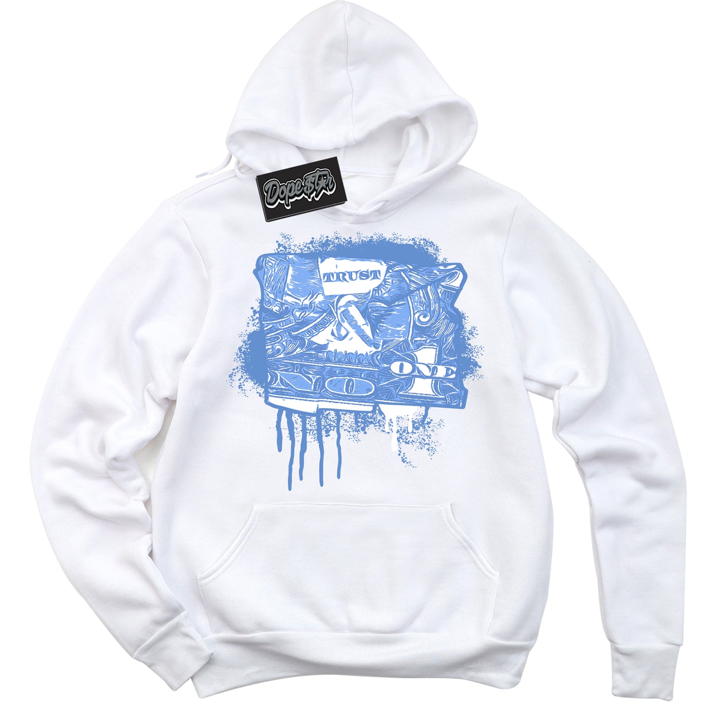 Cool White Hoodie with “ Trust No One Dollar ”  design that Perfectly Matches Polar Blue Dunk.