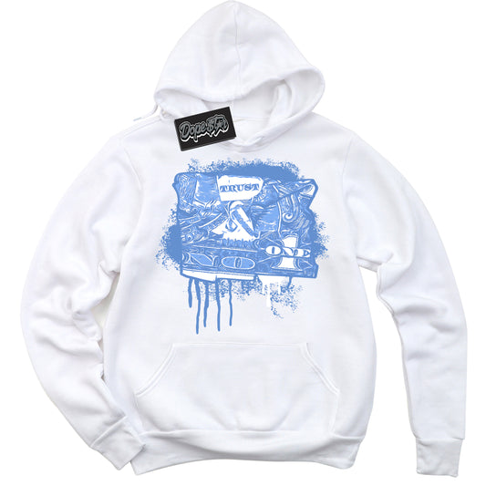 Cool White Hoodie with “ Trust No One Dollar ”  design that Perfectly Matches Polar Blue Dunk.