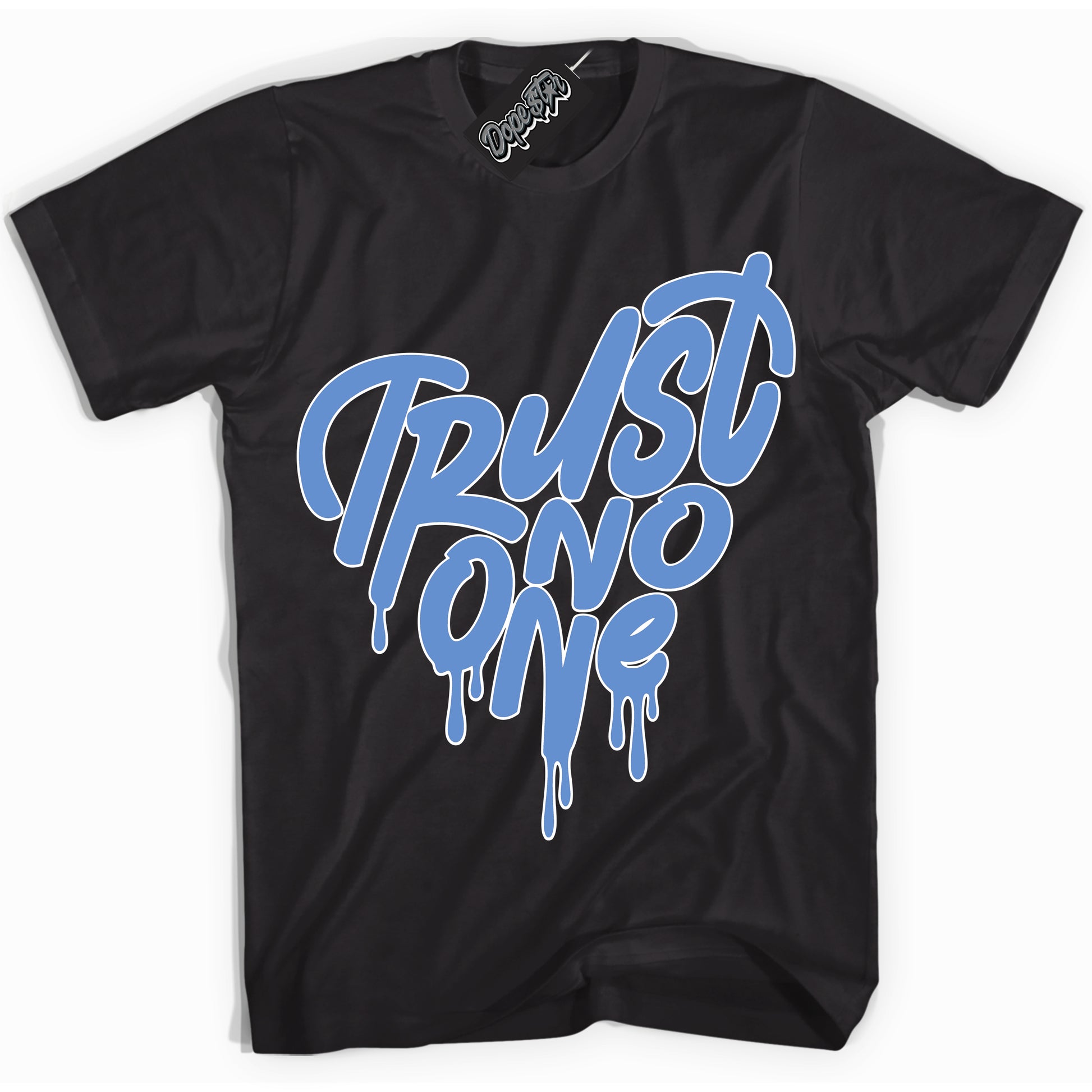 Cool Black Shirt with “ Trust No One Heart ” design that perfectly matches Polar Blue Dunk.