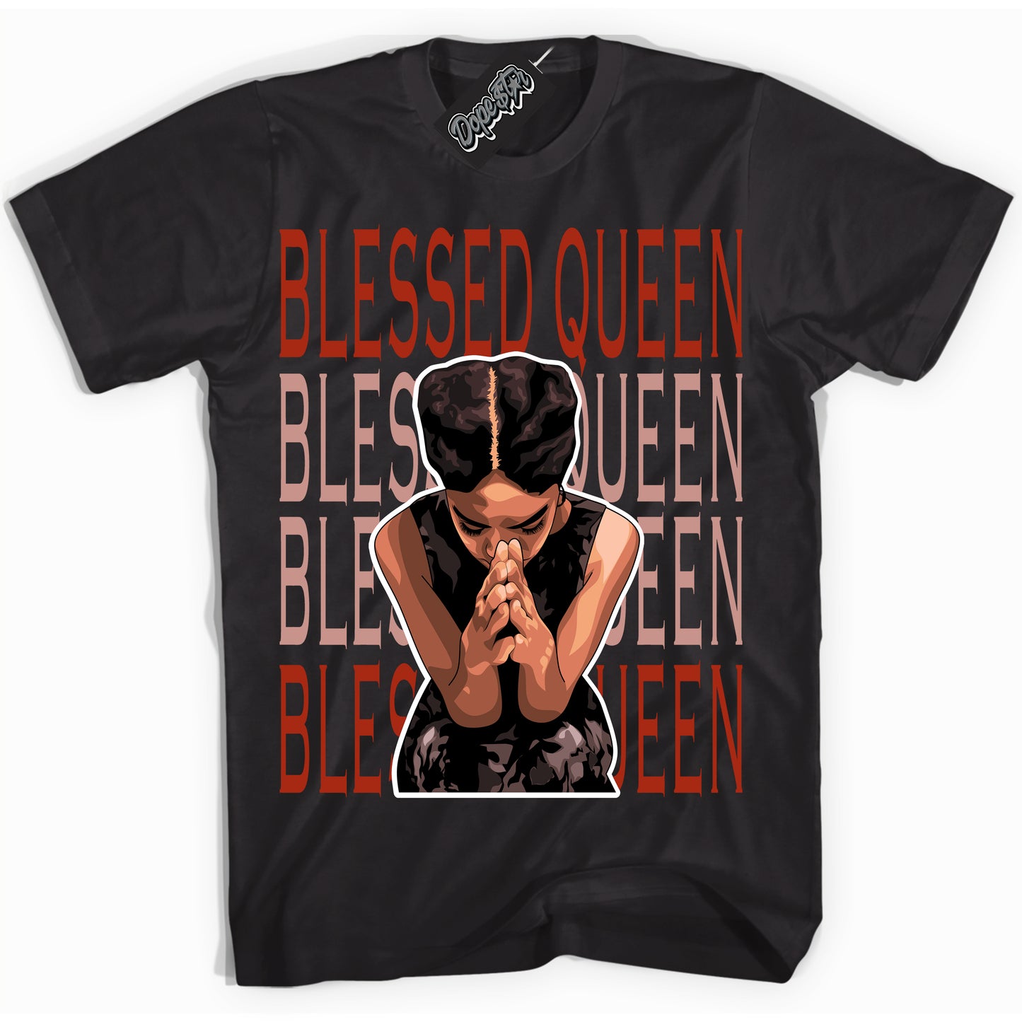 Cool Black Shirt with “Blessed Queen” design that perfectly matches Red Stardust Dunk.