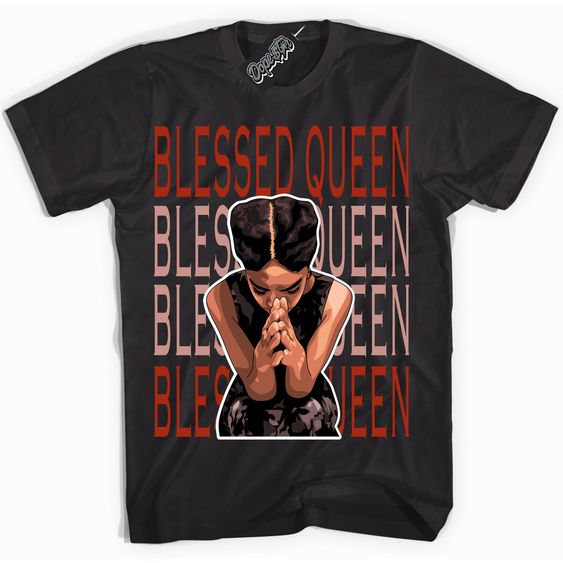 Cool Black Shirt with “Blessed Queen” design that perfectly matches Red Stardust Dunk.
