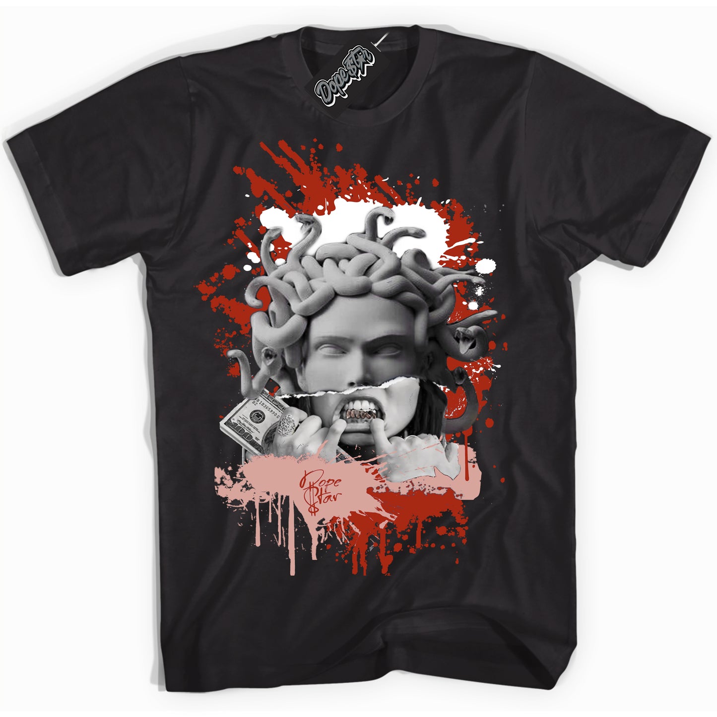 Cool Black Shirt with “Medusa” design that perfectly matches Red Stardust Dunk.