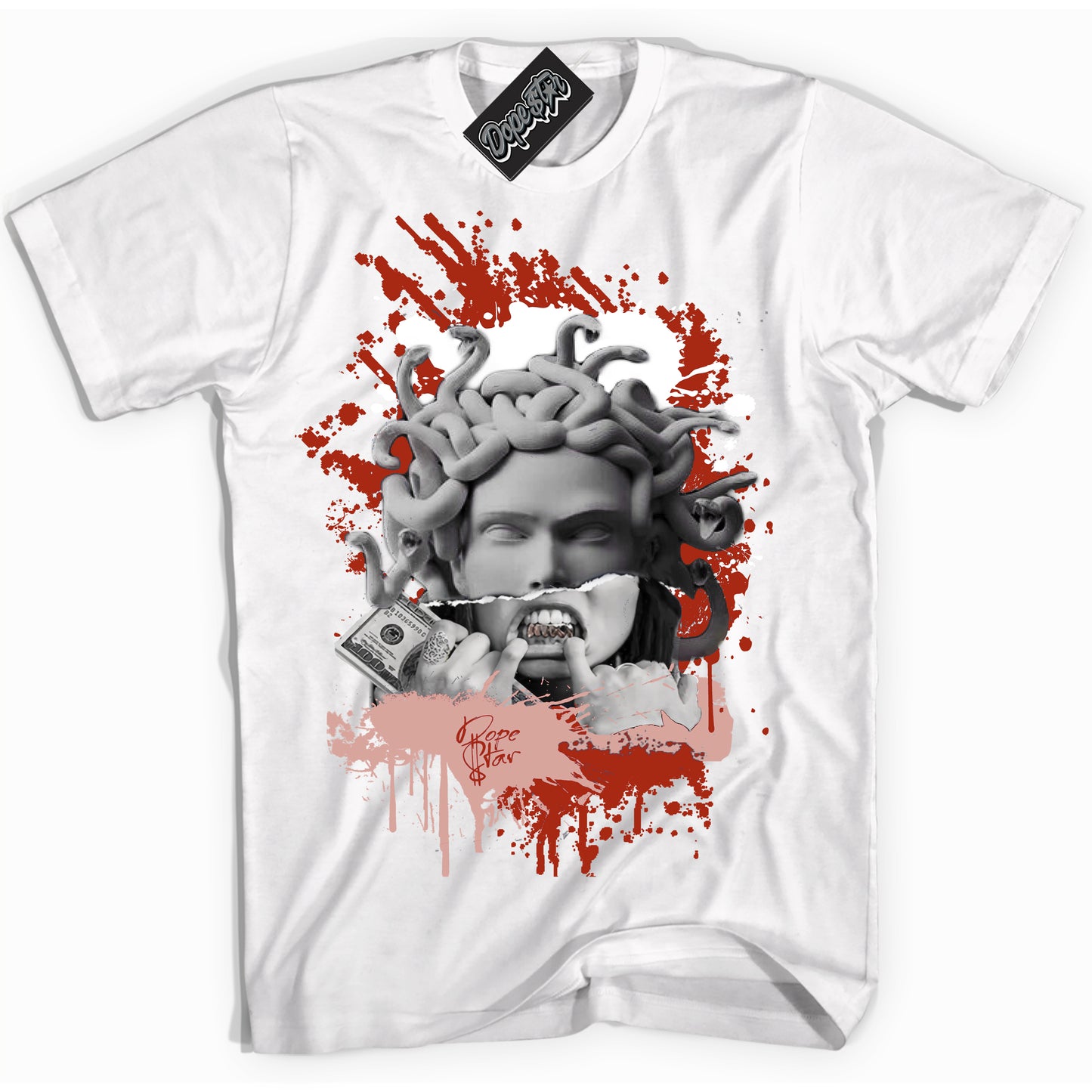 Cool White Shirt with “Medusa” design that perfectly matches Red Stardust Dunk.