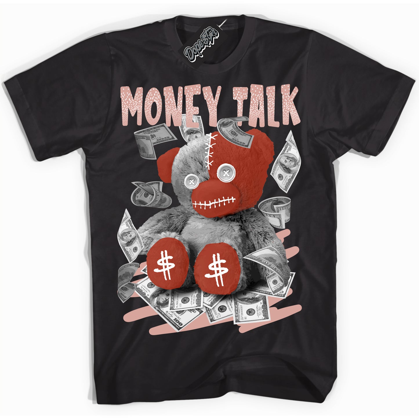 Cool Black Shirt with “Money Talk Bear” design that perfectly matches Red Stardust Dunk.