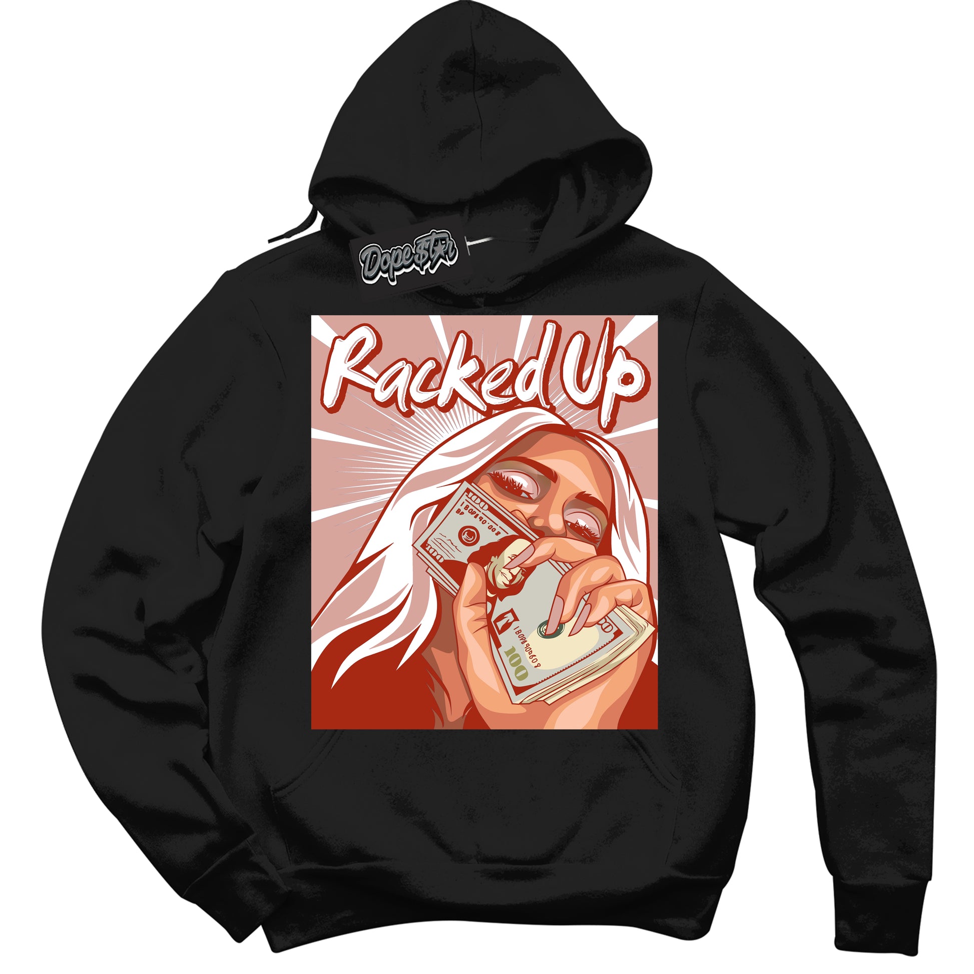 Cool Black Hoodie with “ Racked Up” design that Perfectly Matches Red Stardust Dunk.