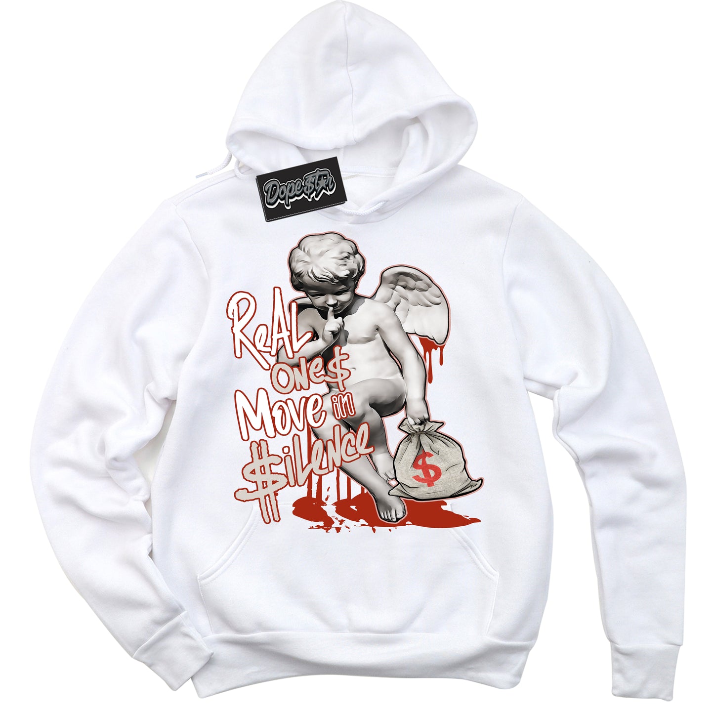 Cool White Hoodie with “Real Ones Cherub” design that Perfectly Matches Red Stardust Dunk.