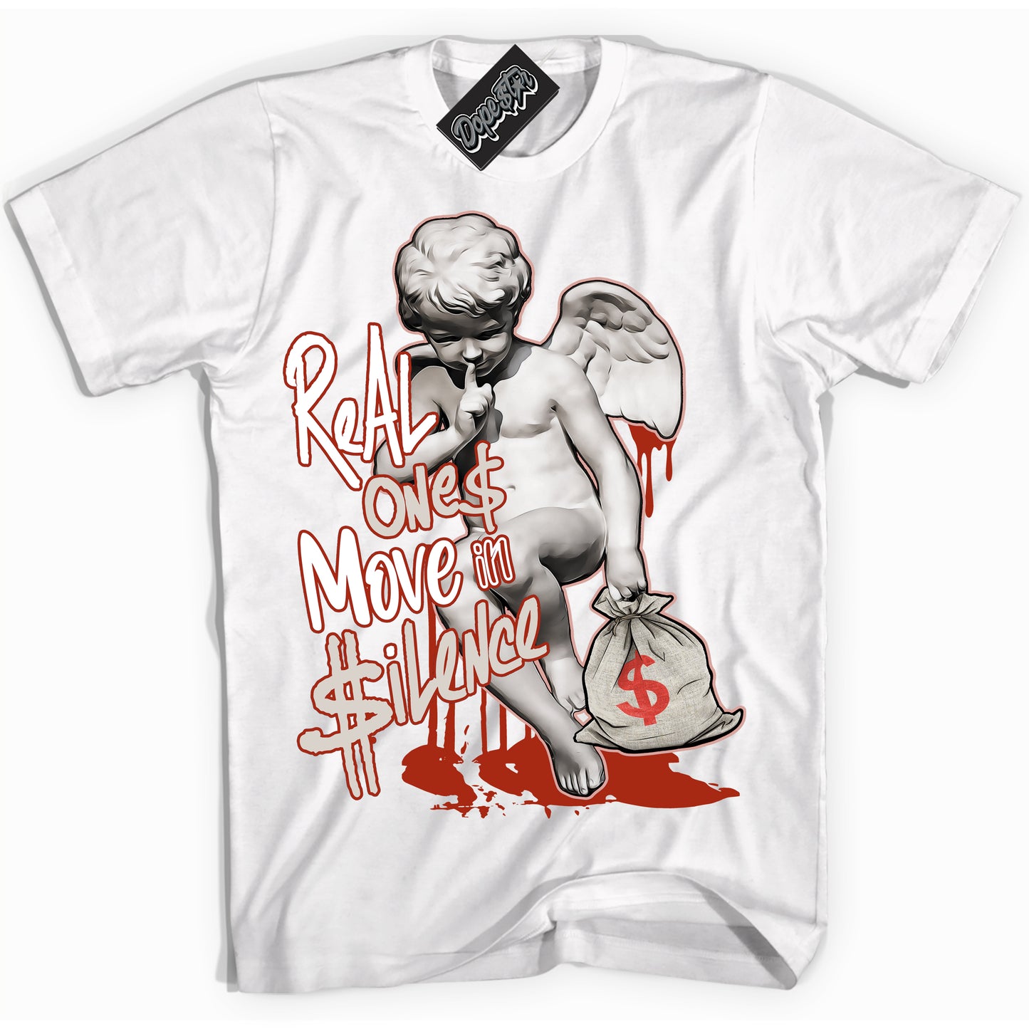 Cool White Shirt with “Real Ones Cherub” design that perfectly matches Red Stardust Dunk.