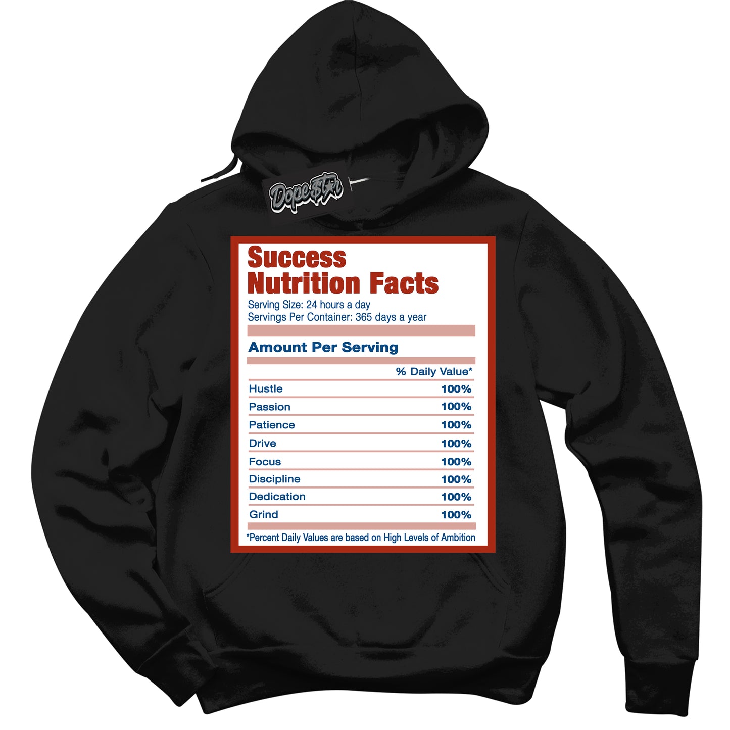 Cool Black Hoodie with “ Success Nutrition” design that Perfectly Matches Red Stardust Dunk.
