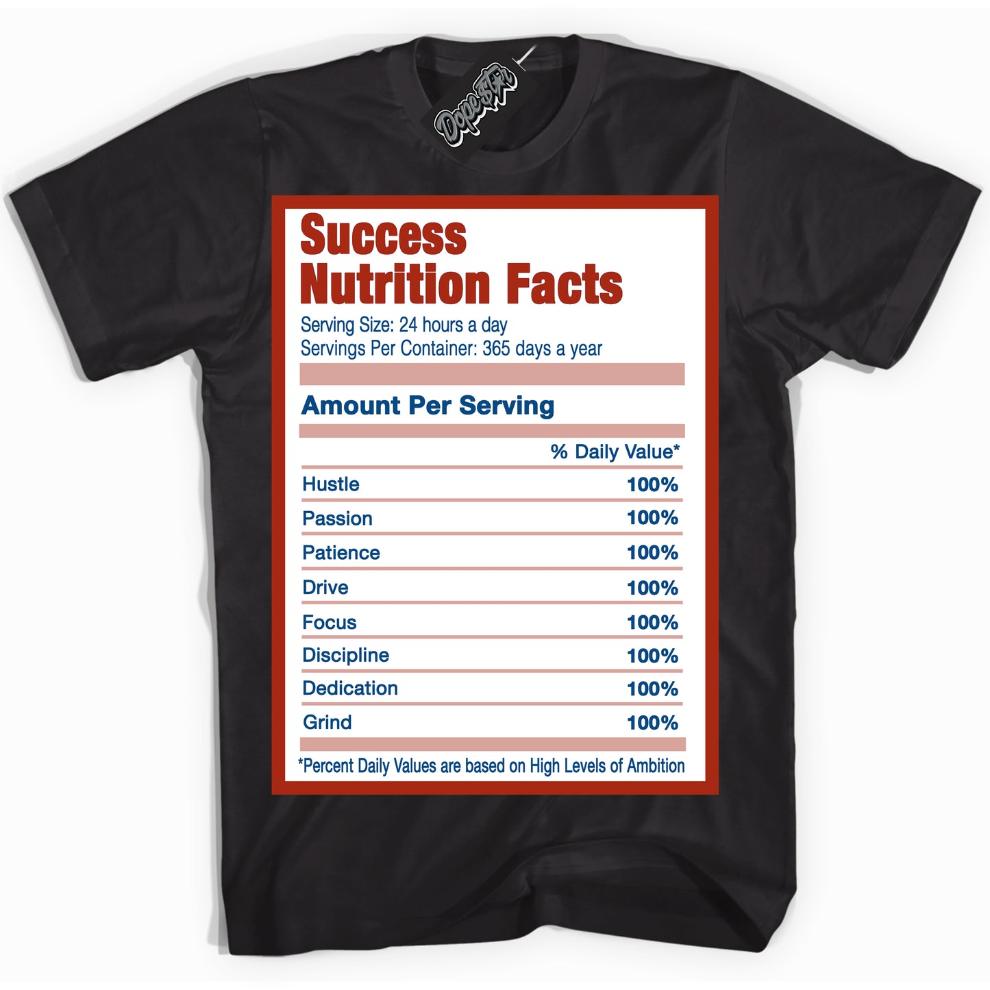 Cool Black Shirt with “ Success Nutrition” design that perfectly matches Red Stardust Dunk.