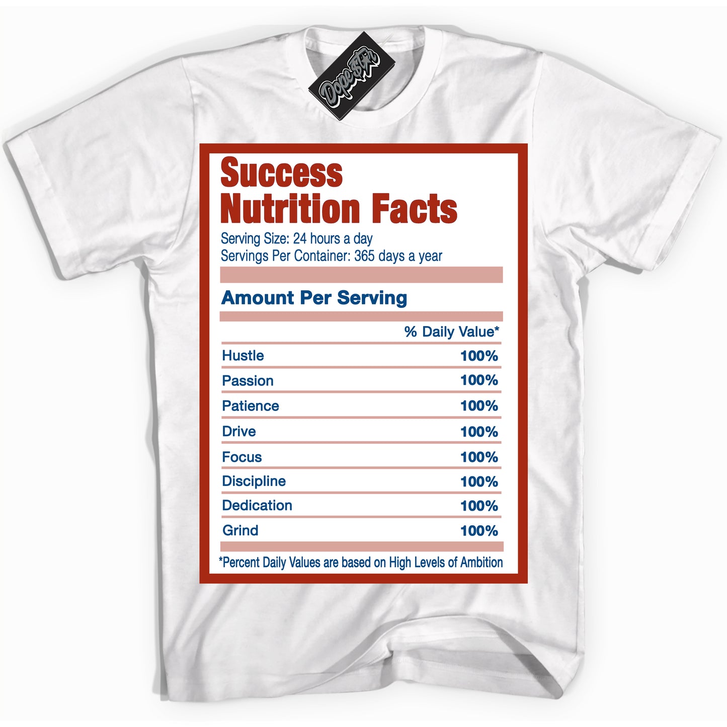 Cool White Shirt with “ Success Nutrition” design that perfectly matches Red Stardust Dunk.