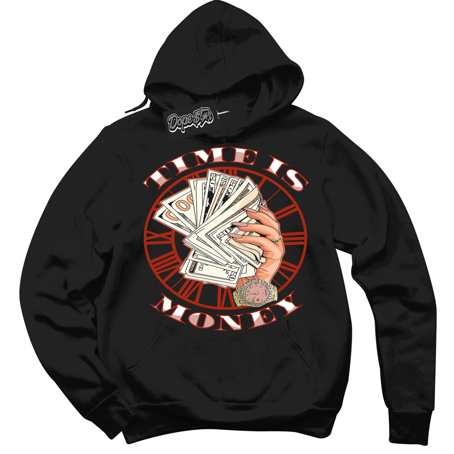 Cool Black Hoodie with “ Time Is Money” design that Perfectly Matches Red Stardust Dunk.