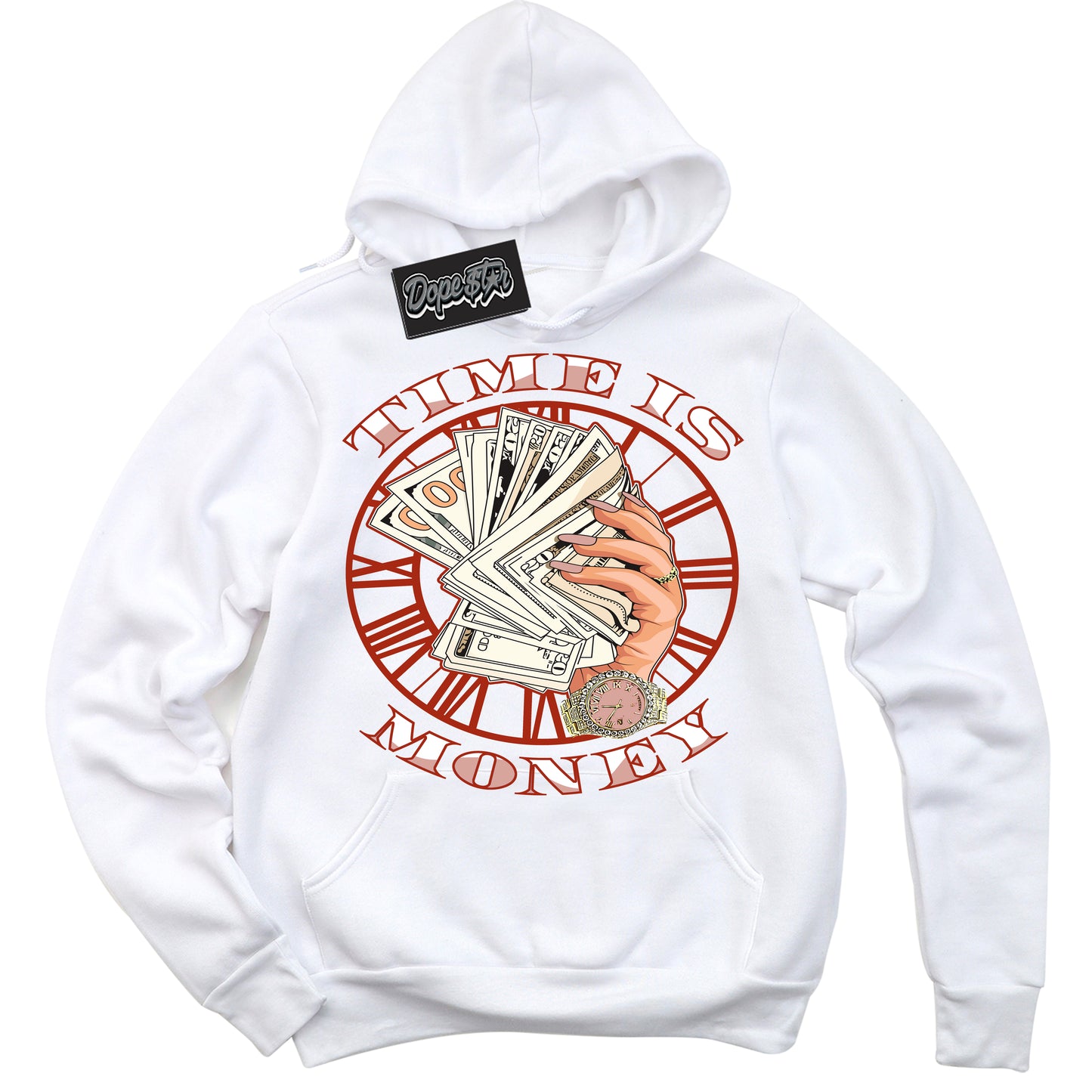 Cool White Hoodie with “ Time Is Money” design that Perfectly Matches Red Stardust Dunk.